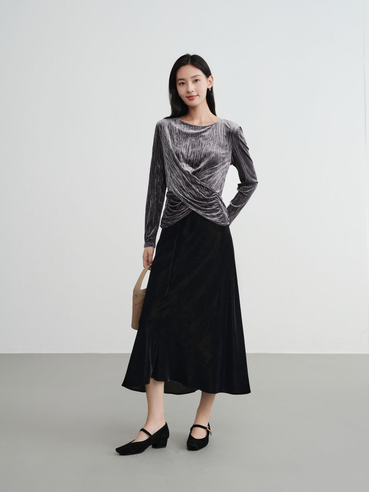 EP YAYING Blue Label Mulberry Silk Velvet Fishtail Skirt