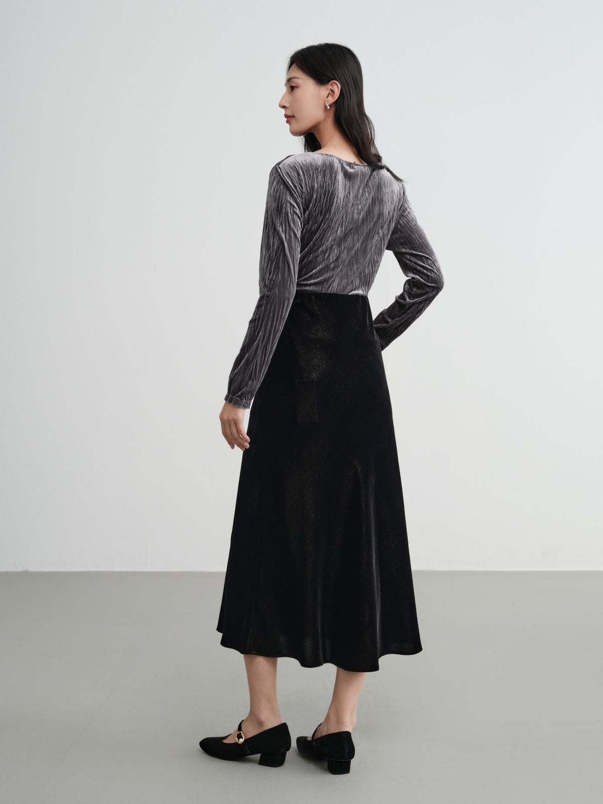 EP YAYING Blue Label Mulberry Silk Velvet Fishtail Skirt
