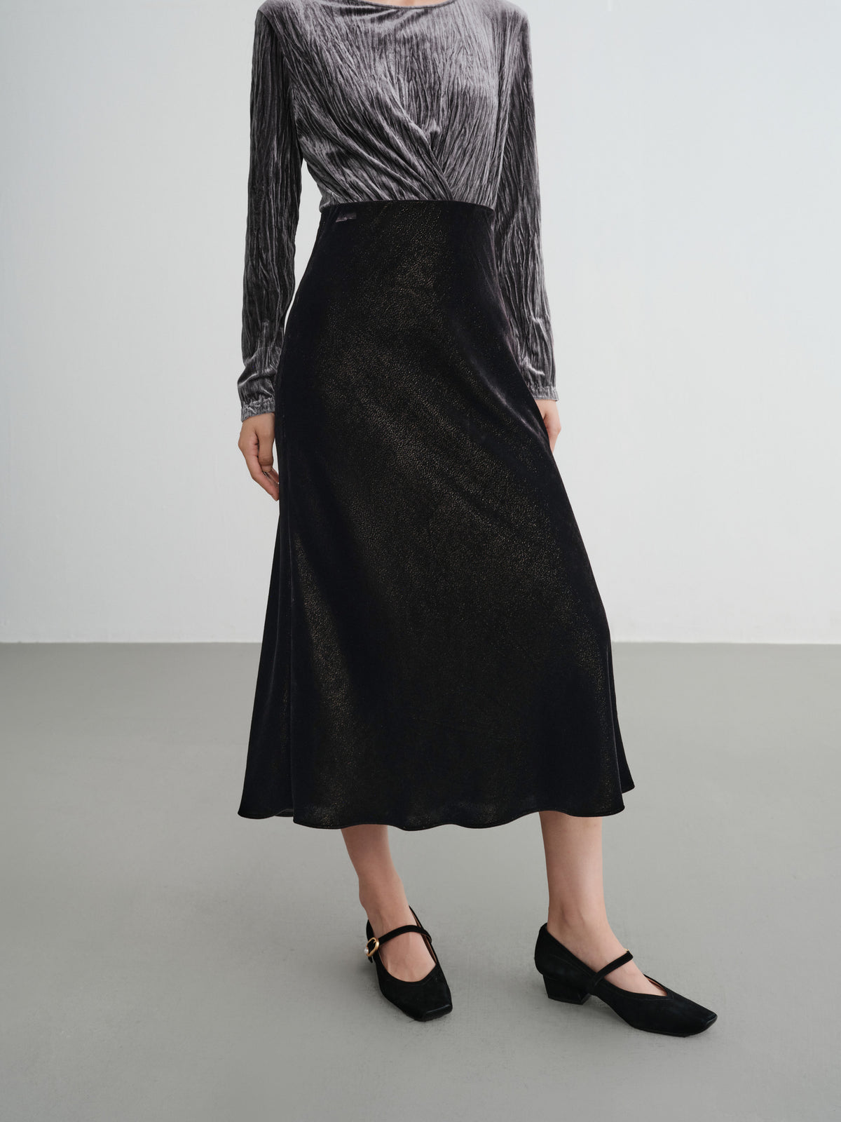EP YAYING Blue Label Mulberry Silk Velvet Fishtail Skirt