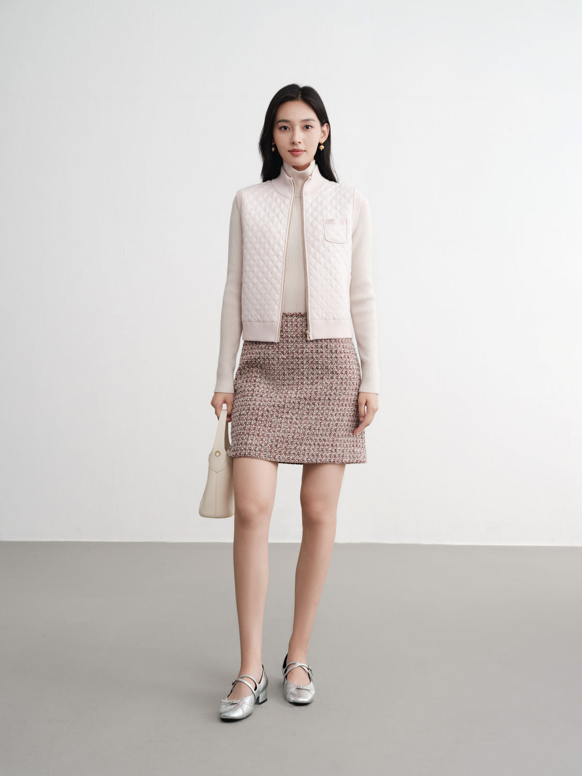 EP YAYING Tweed High-Waist Tweed-Style Skirt
