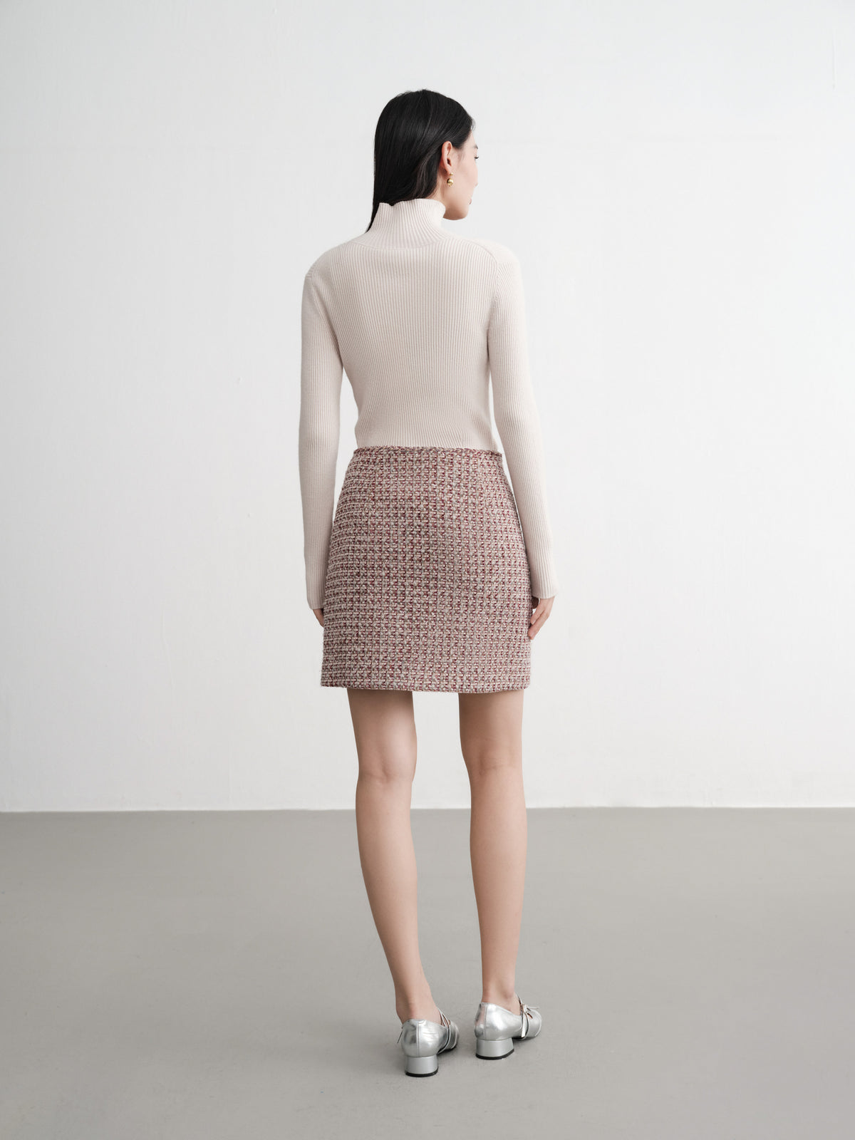EP YAYING Tweed High-Waist Tweed-Style Skirt
