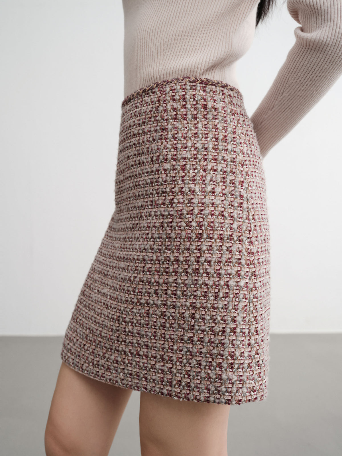 EP YAYING Tweed High-Waist Tweed-Style Skirt