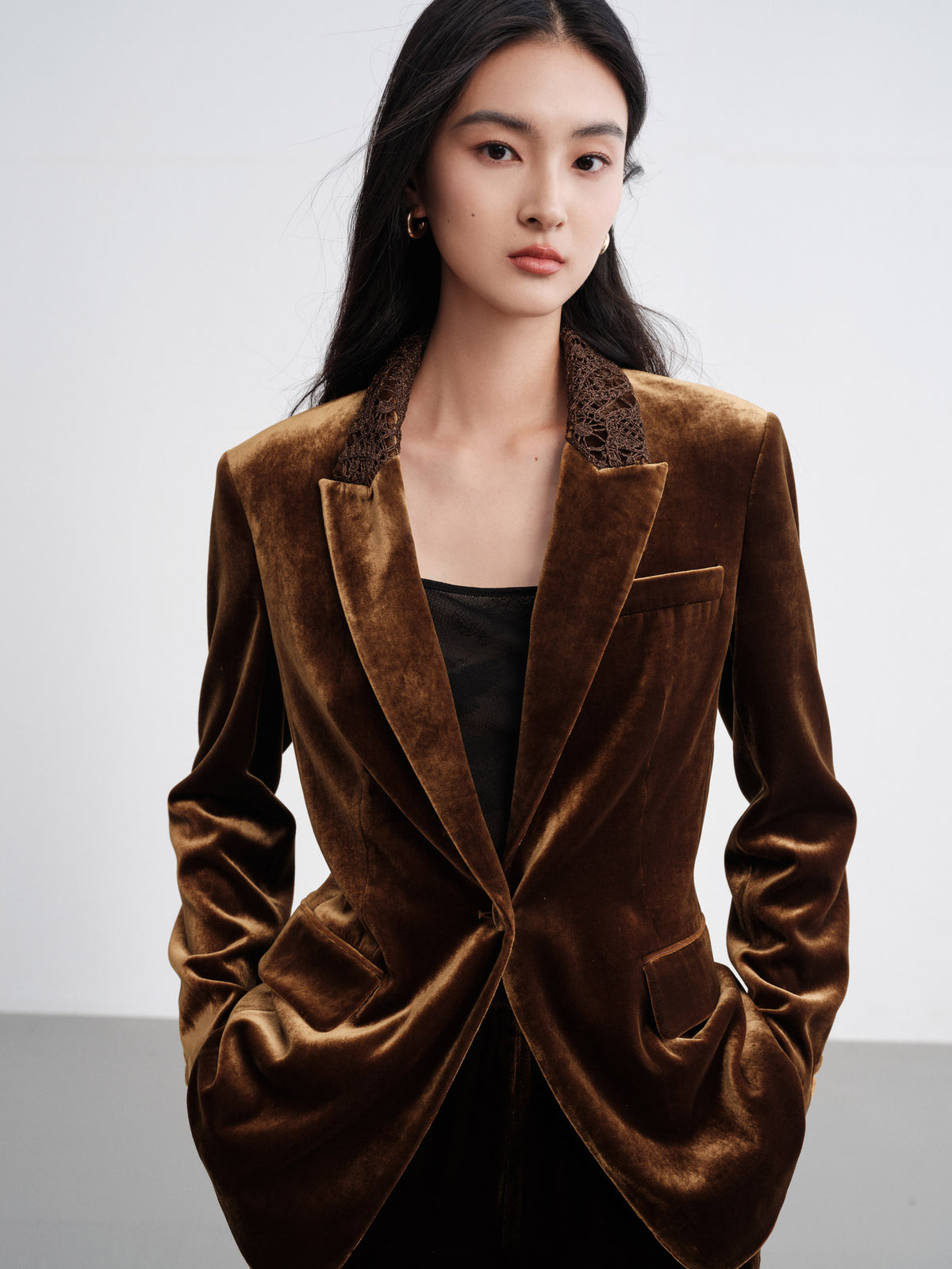 EP YAYING Silk-Blend Sophisticated Blazer Jacket