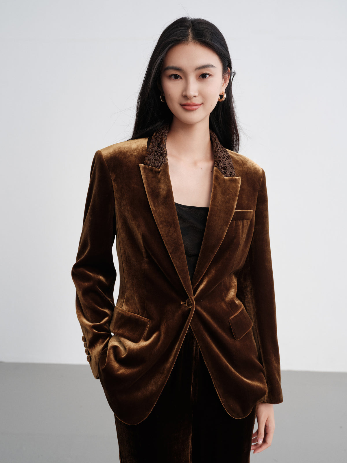 EP YAYING Silk-Blend Sophisticated Blazer Jacket