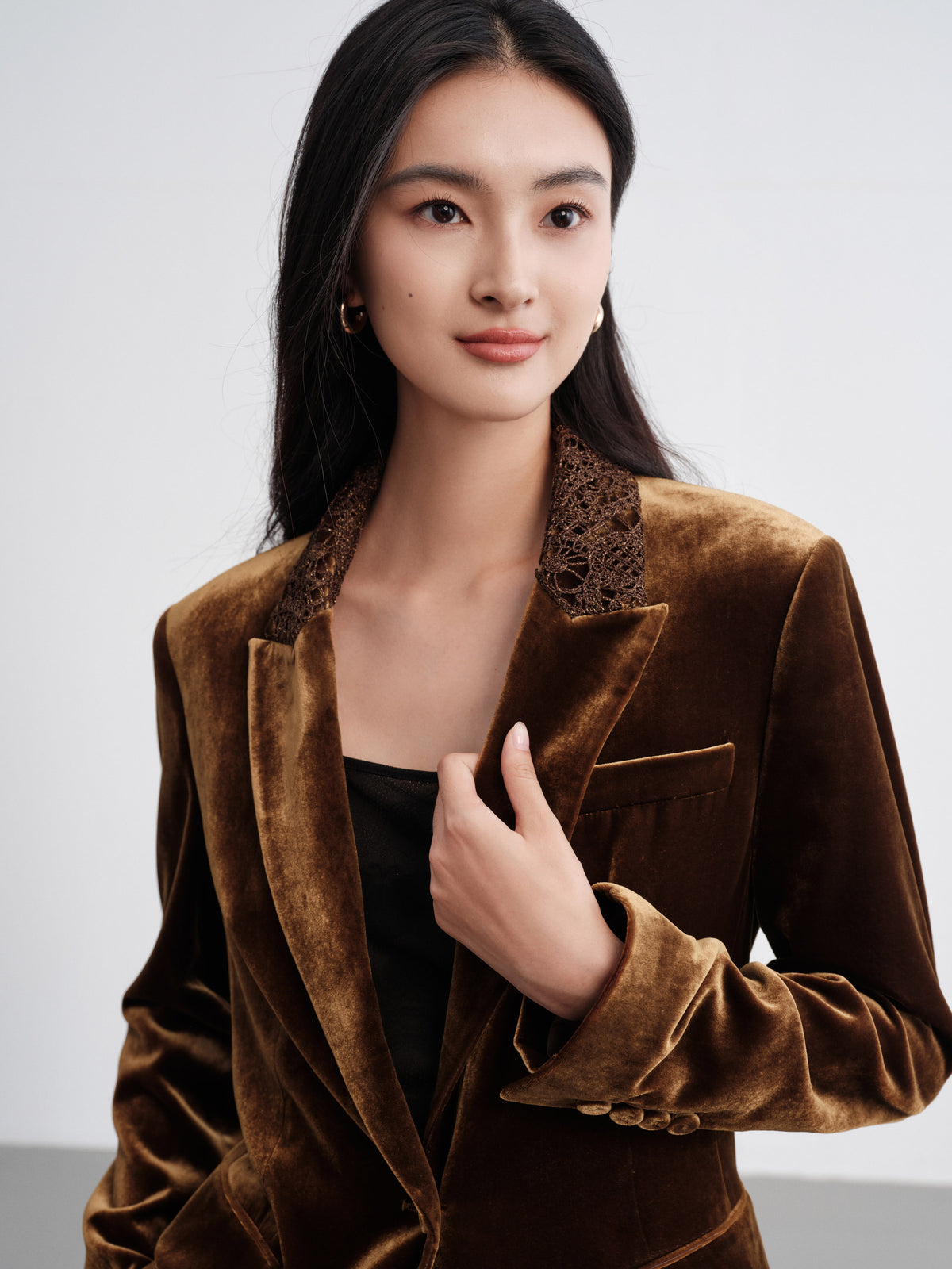 EP YAYING Silk-Blend Sophisticated Blazer Jacket