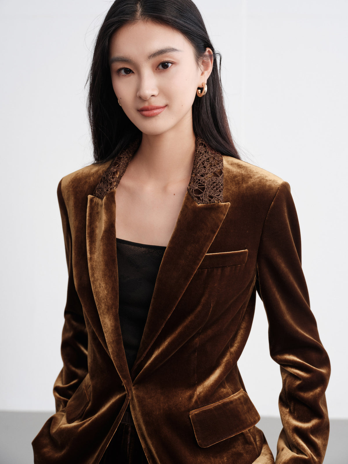 EP YAYING Silk-Blend Sophisticated Blazer Jacket
