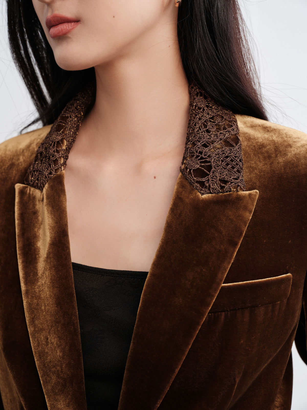 EP YAYING Silk-Blend Sophisticated Blazer Jacket