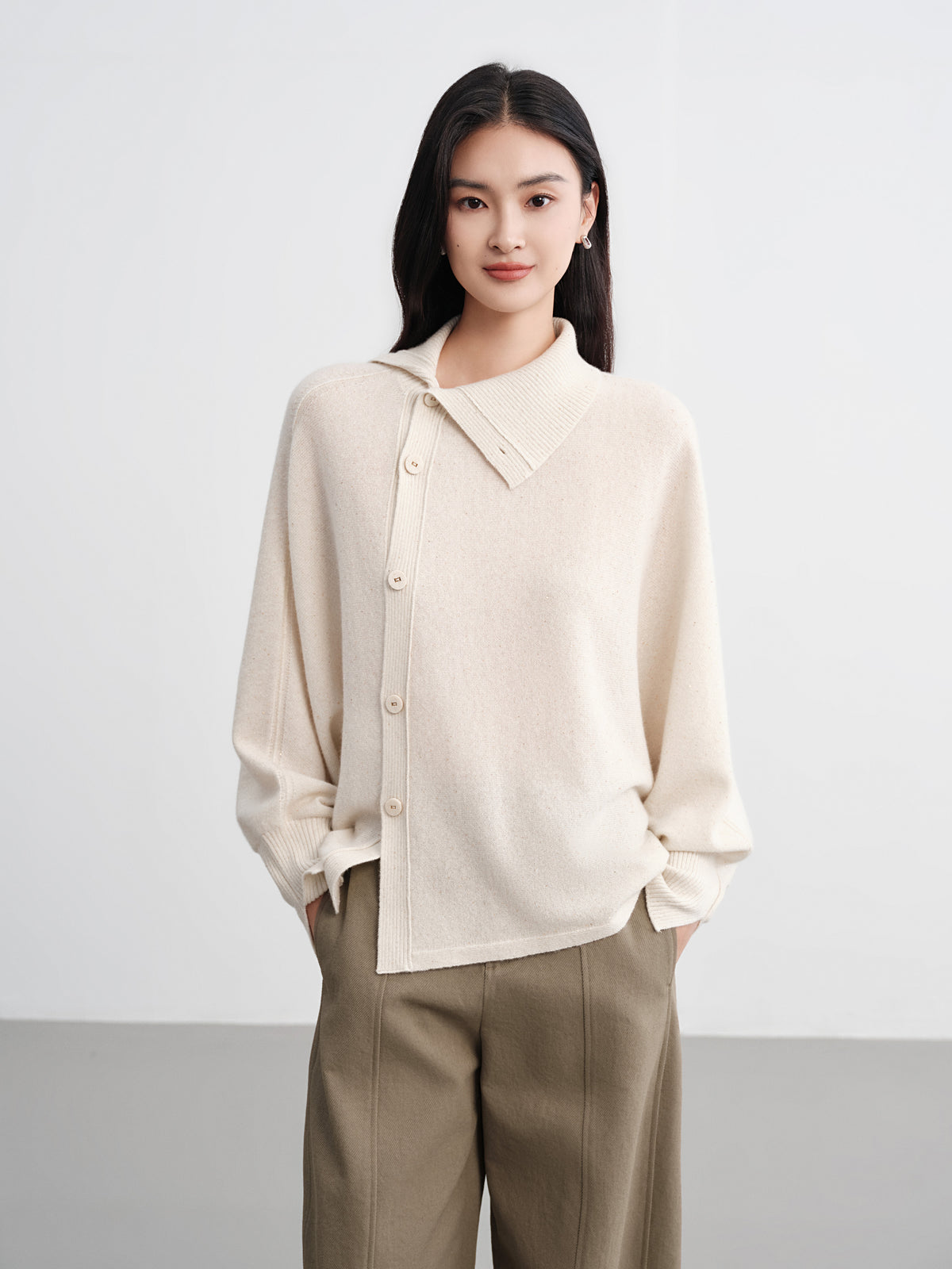 EP YAYING Asymmetric Soft Knit Top Sweater