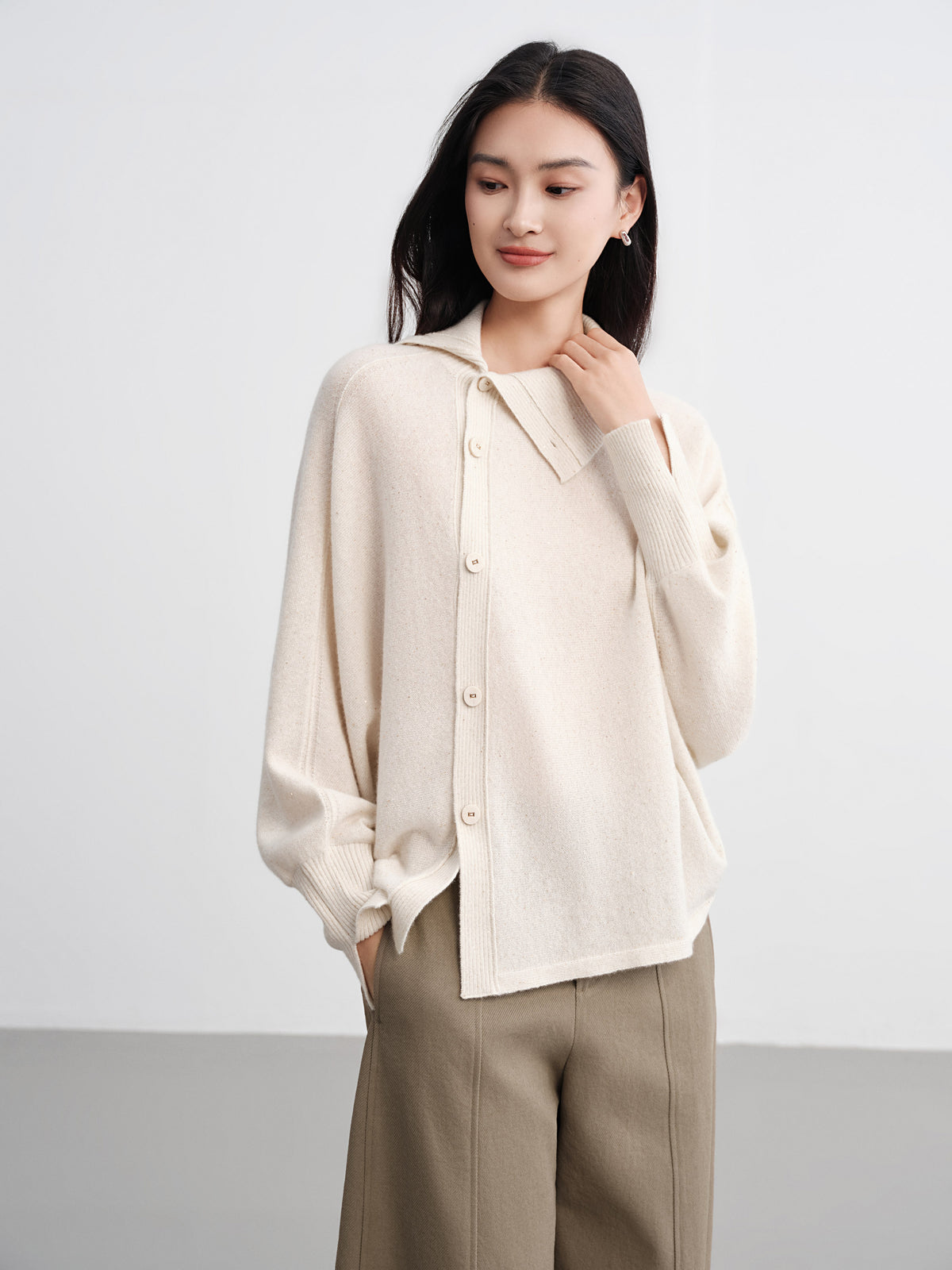 EP YAYING Asymmetric Soft Knit Top Sweater