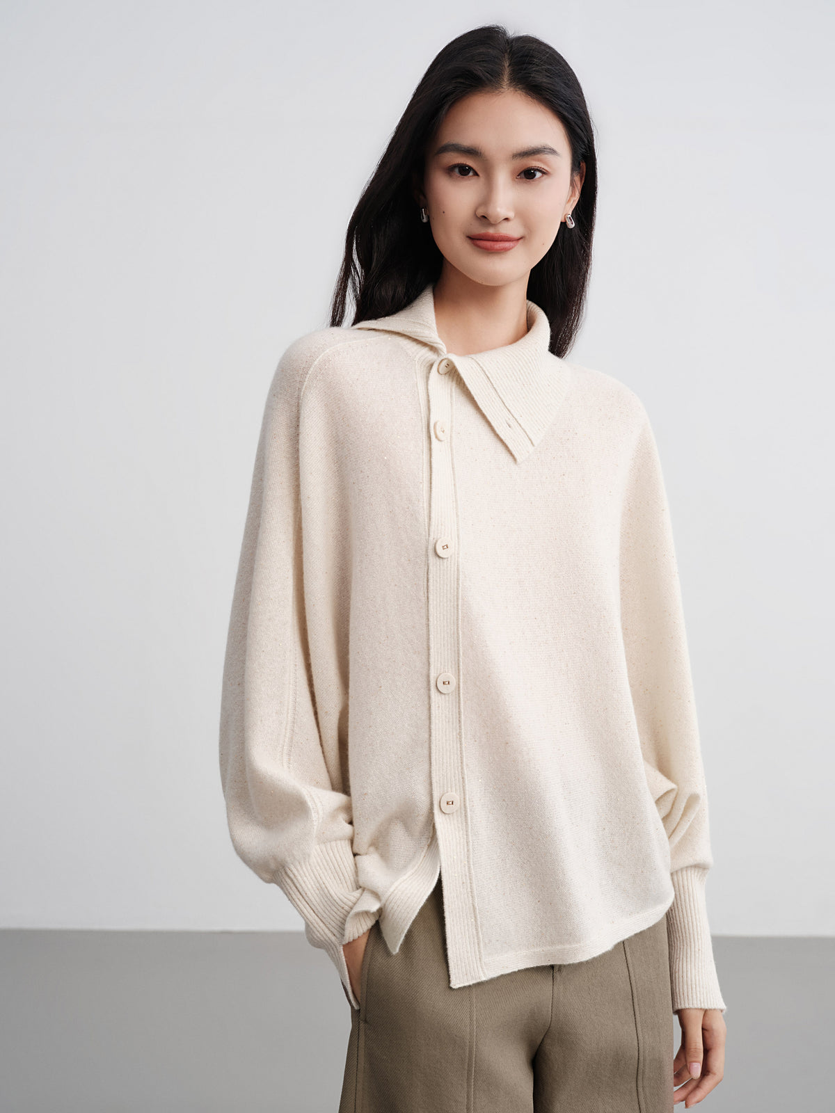 EP YAYING Asymmetric Soft Knit Top Sweater