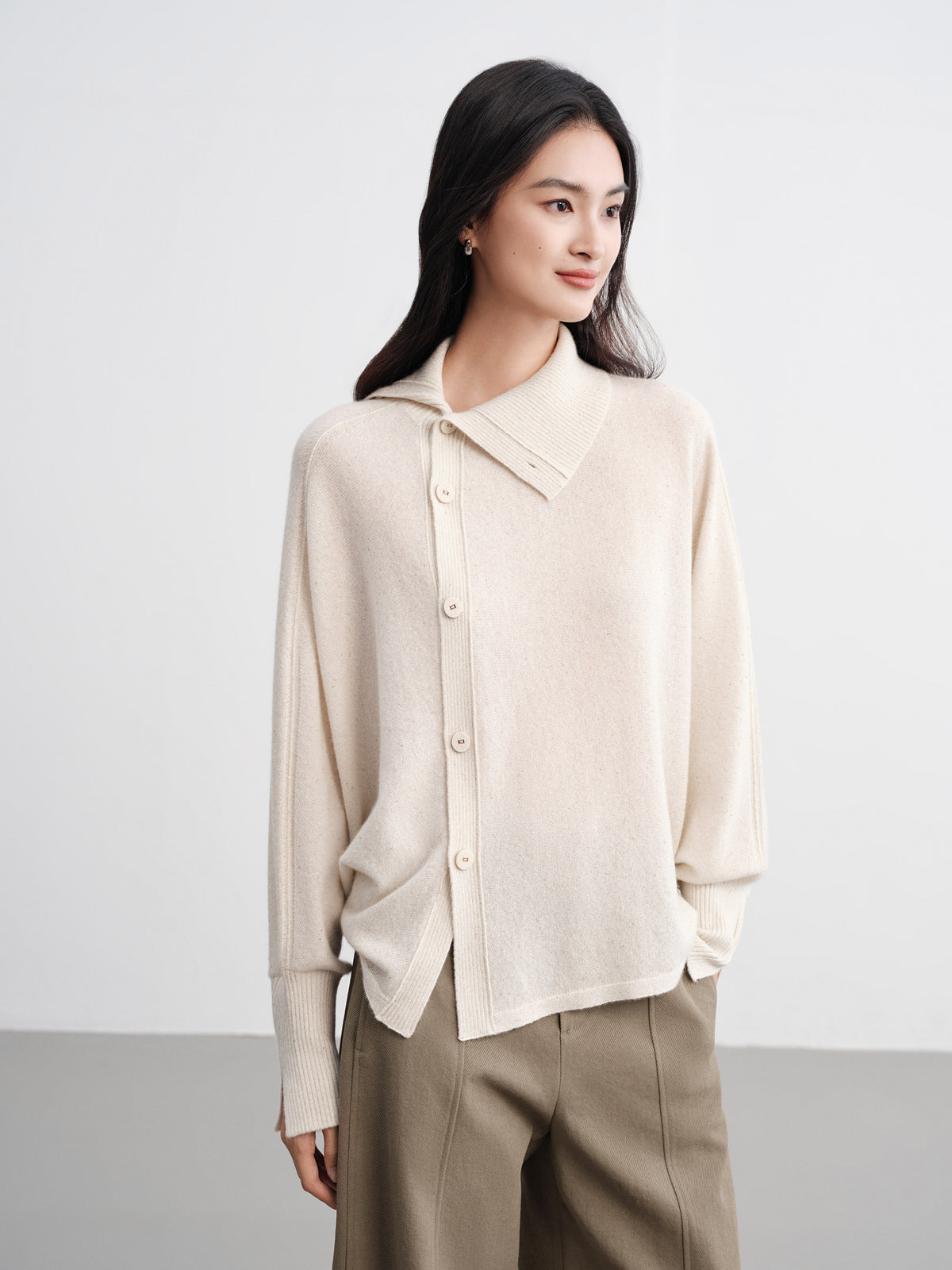 EP YAYING Asymmetric Soft Knit Top Sweater