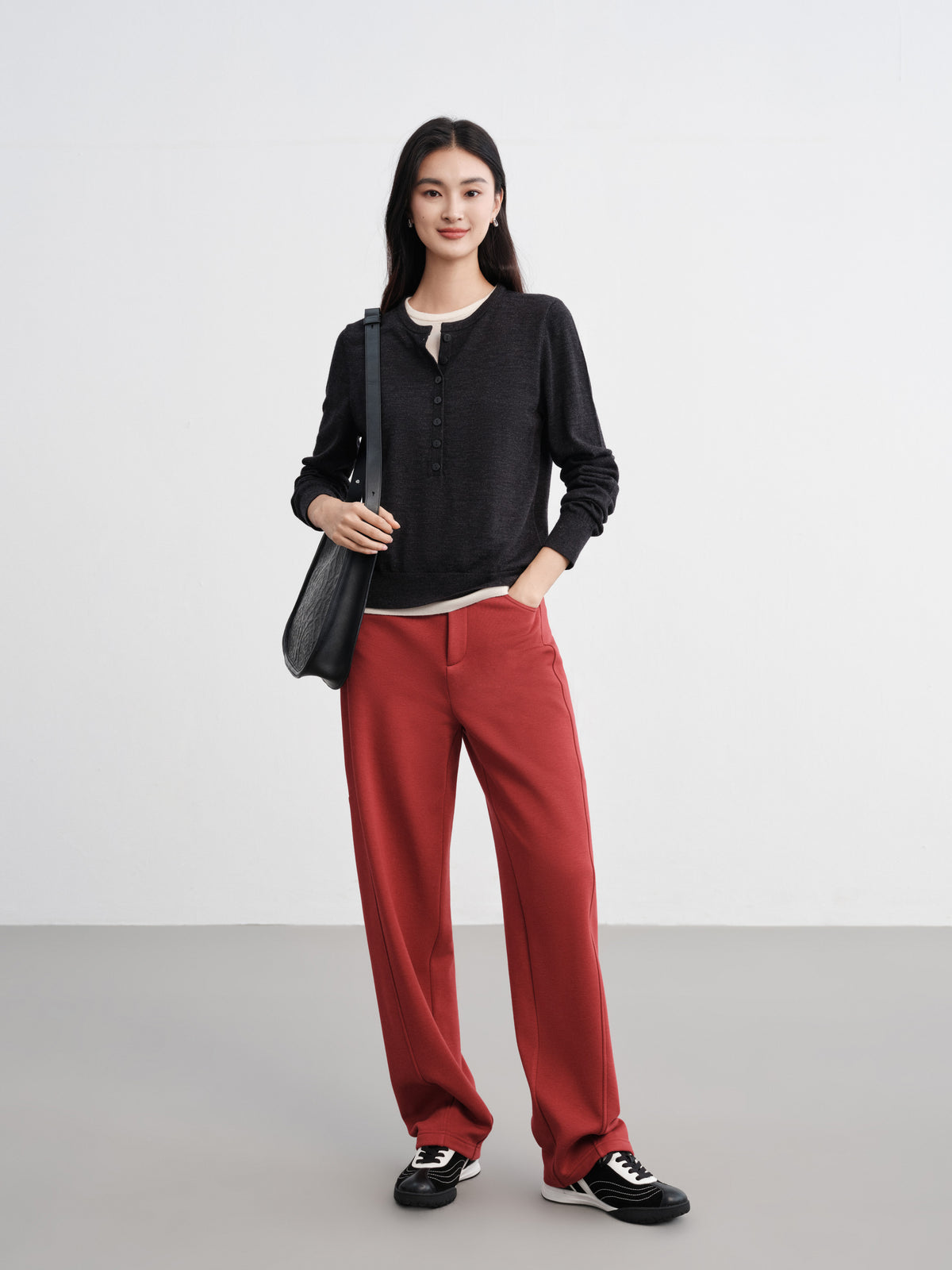 EP YAYING Layered Collar Two-Piece Wool Top