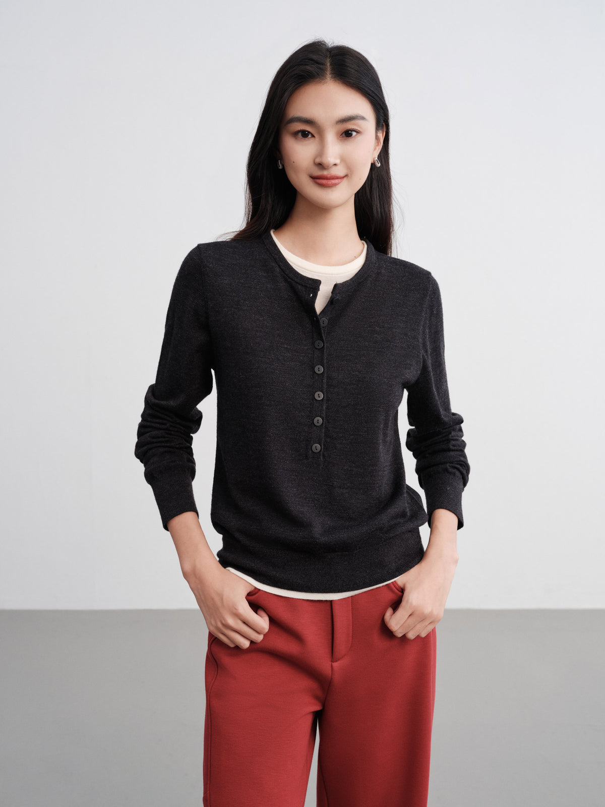 EP YAYING Layered Collar Two-Piece Wool Top