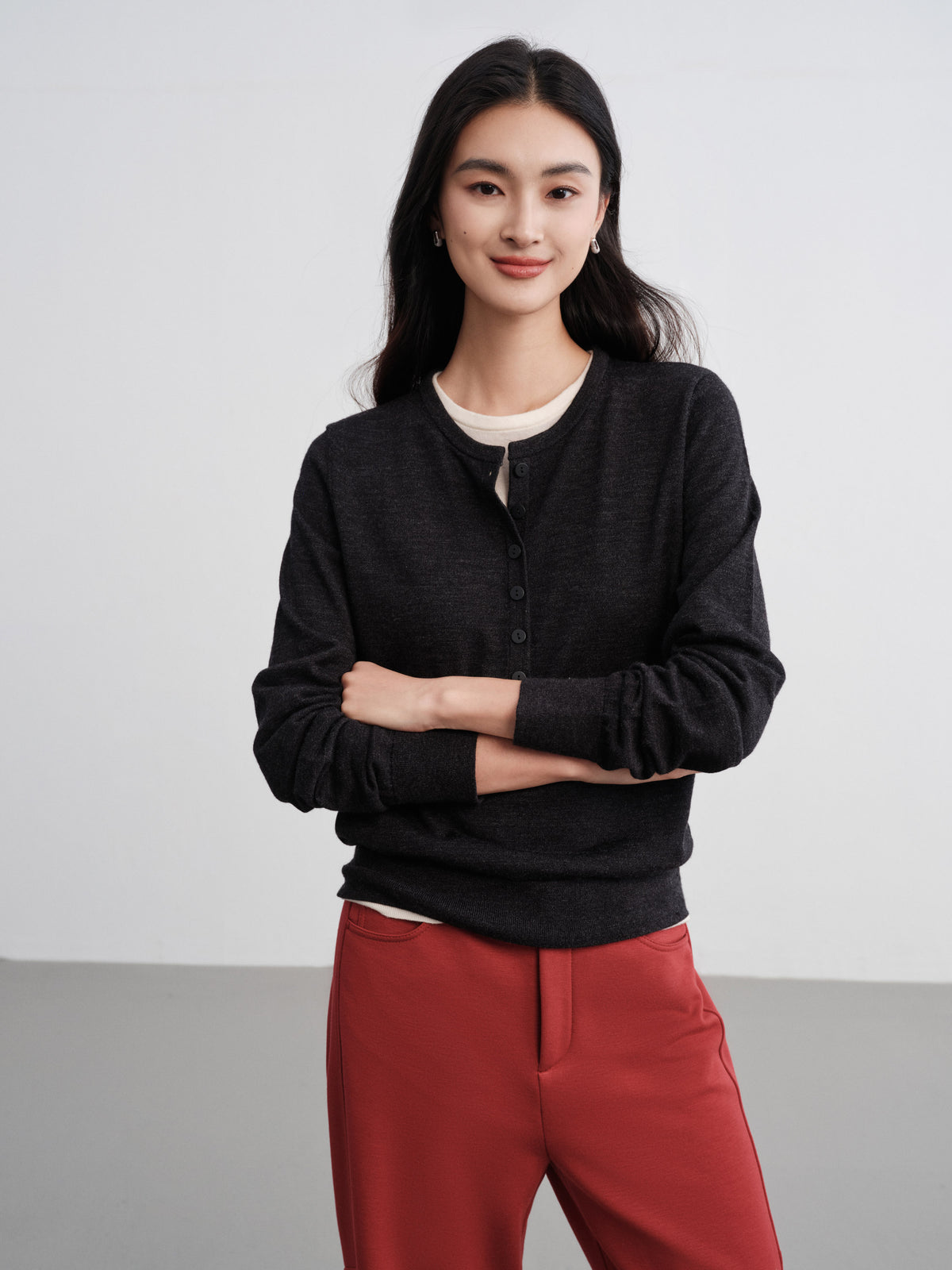 EP YAYING Layered Collar Two-Piece Wool Top