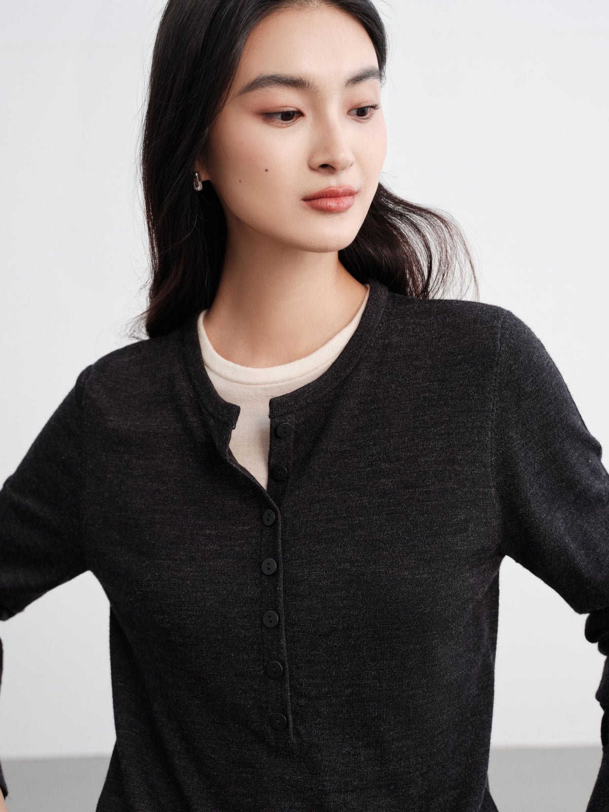 EP YAYING Layered Collar Two-Piece Wool Top