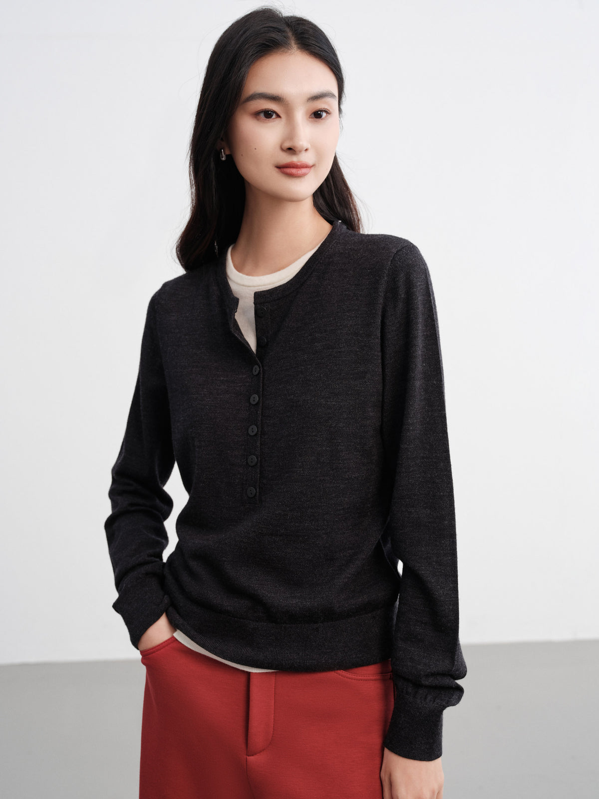 EP YAYING Layered Collar Two-Piece Wool Top