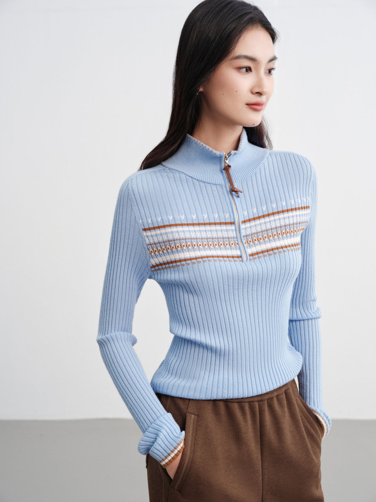 EP YAYING Jacquard Wool Sweater