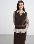 EP YAYING Yak Wool Ethnic Jacquard V-Neck Sweater Vest