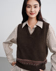 EP YAYING Yak Wool Ethnic Jacquard V-Neck Sweater Vest