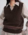 EP YAYING Yak Wool Ethnic Jacquard V-Neck Sweater Vest