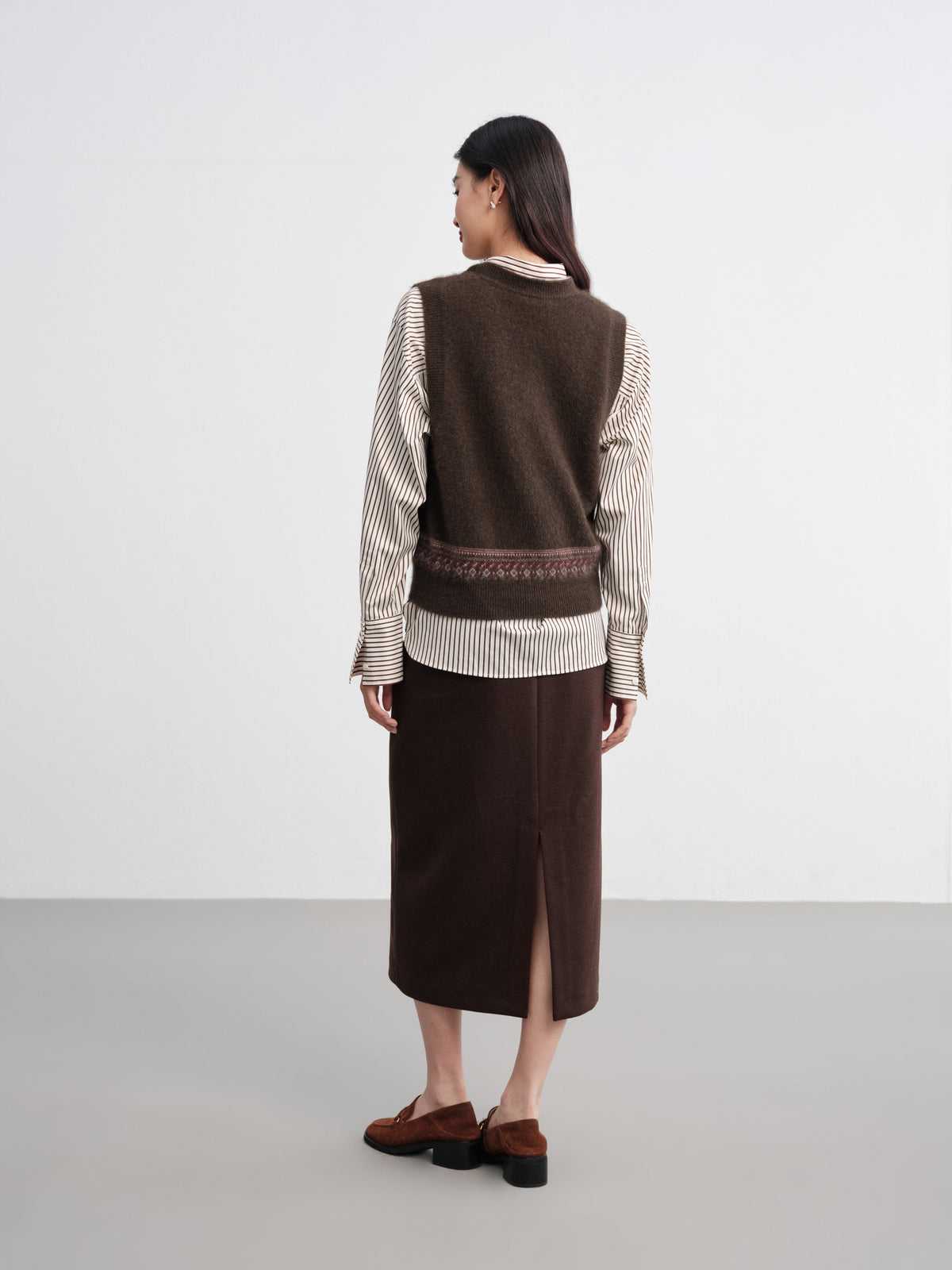 EP YAYING Yak Wool Ethnic Jacquard V-Neck Sweater Vest