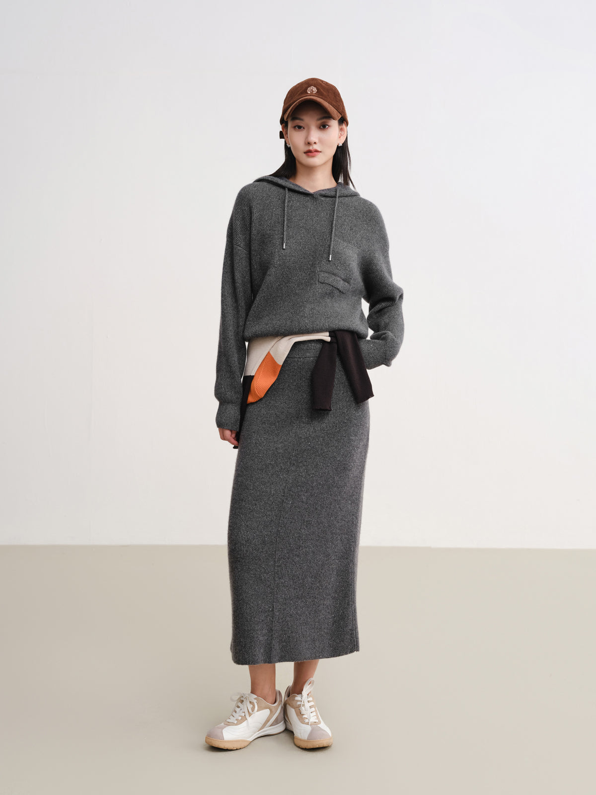EP YAYING Metallic Thread Cashmere Hooded