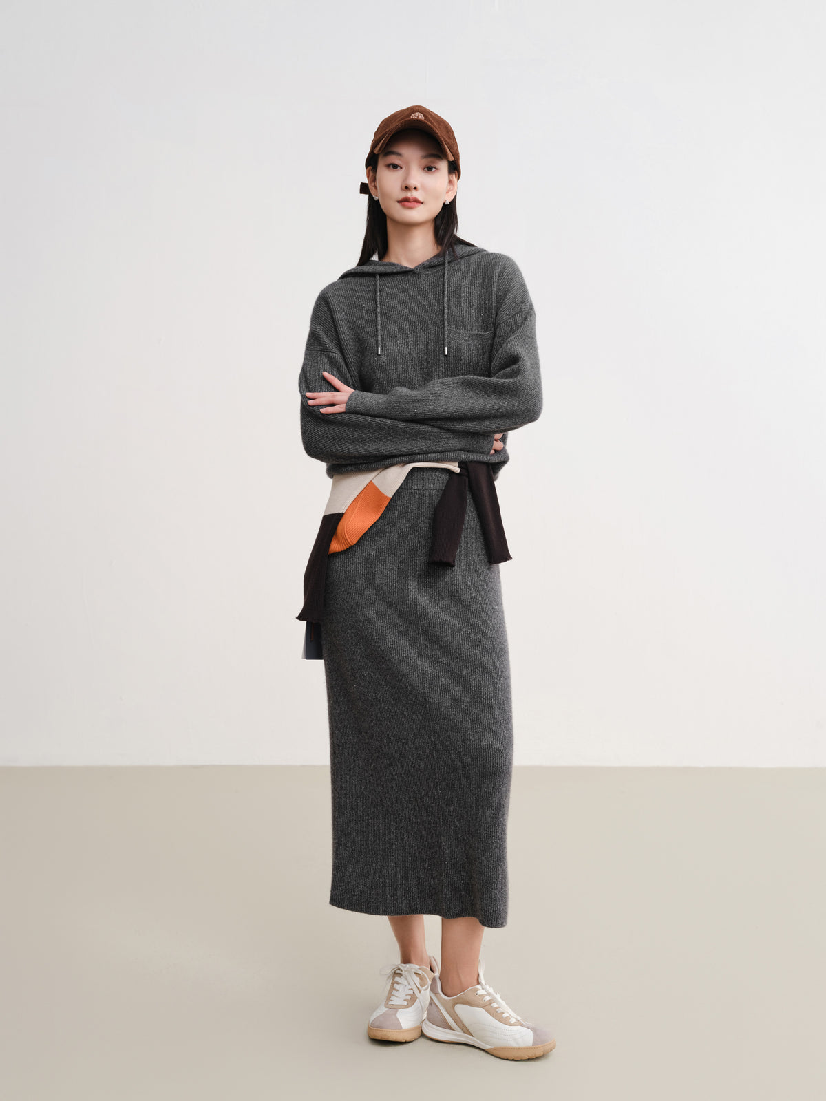 EP YAYING Metallic Thread Cashmere Hooded