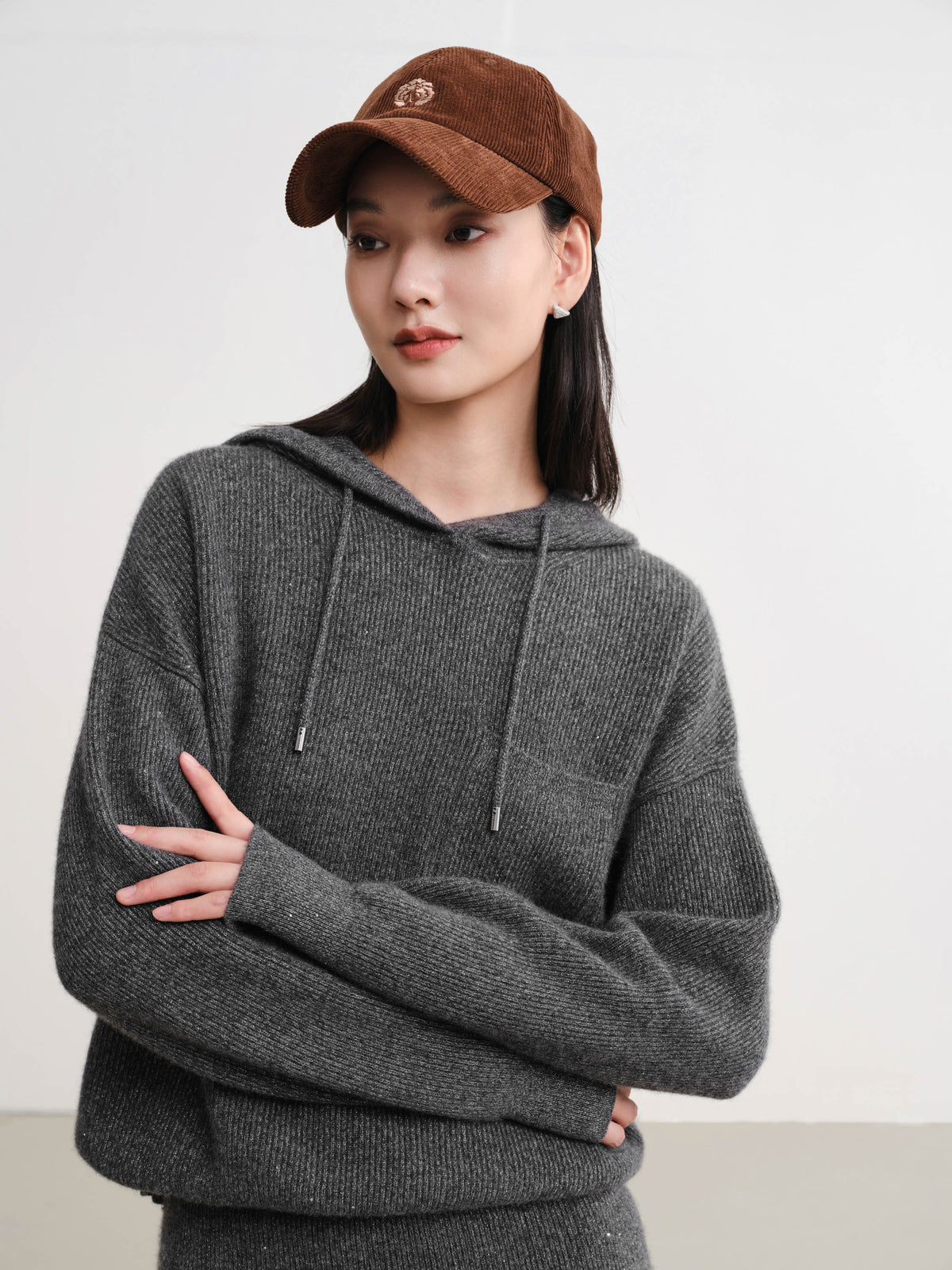 EP YAYING Metallic Thread Cashmere Hooded