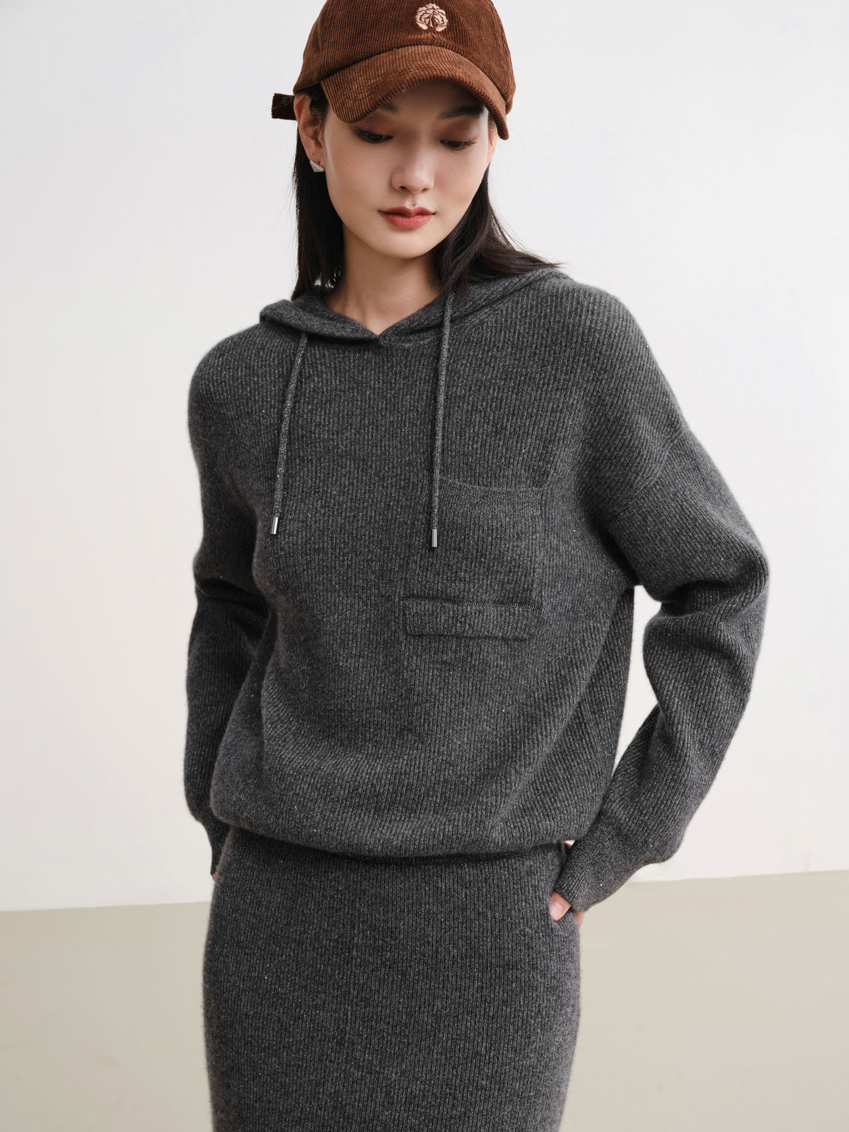 EP YAYING Metallic Thread Cashmere Hooded