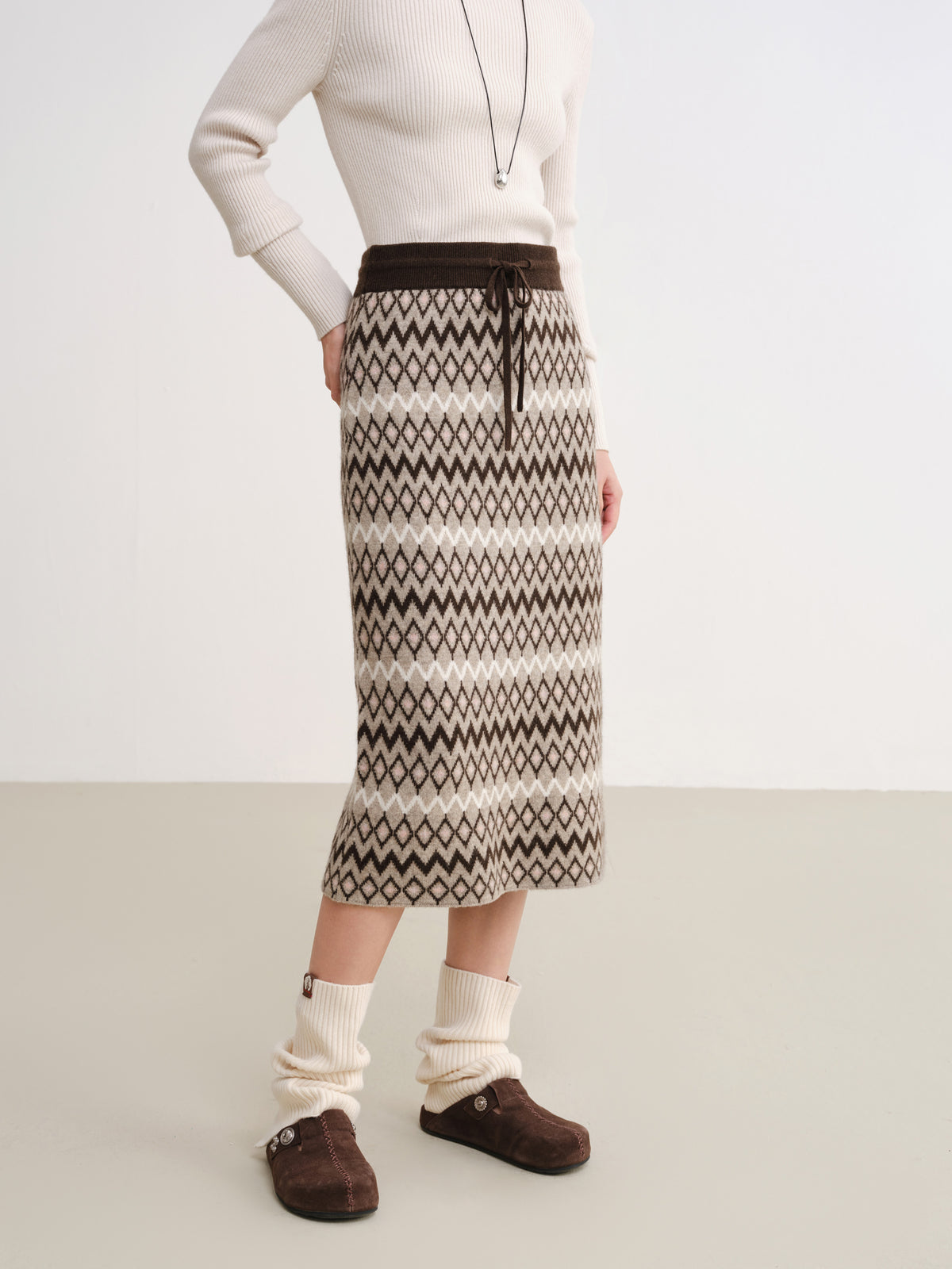 EP YAYING Jacquard Straight-Leg Skirt