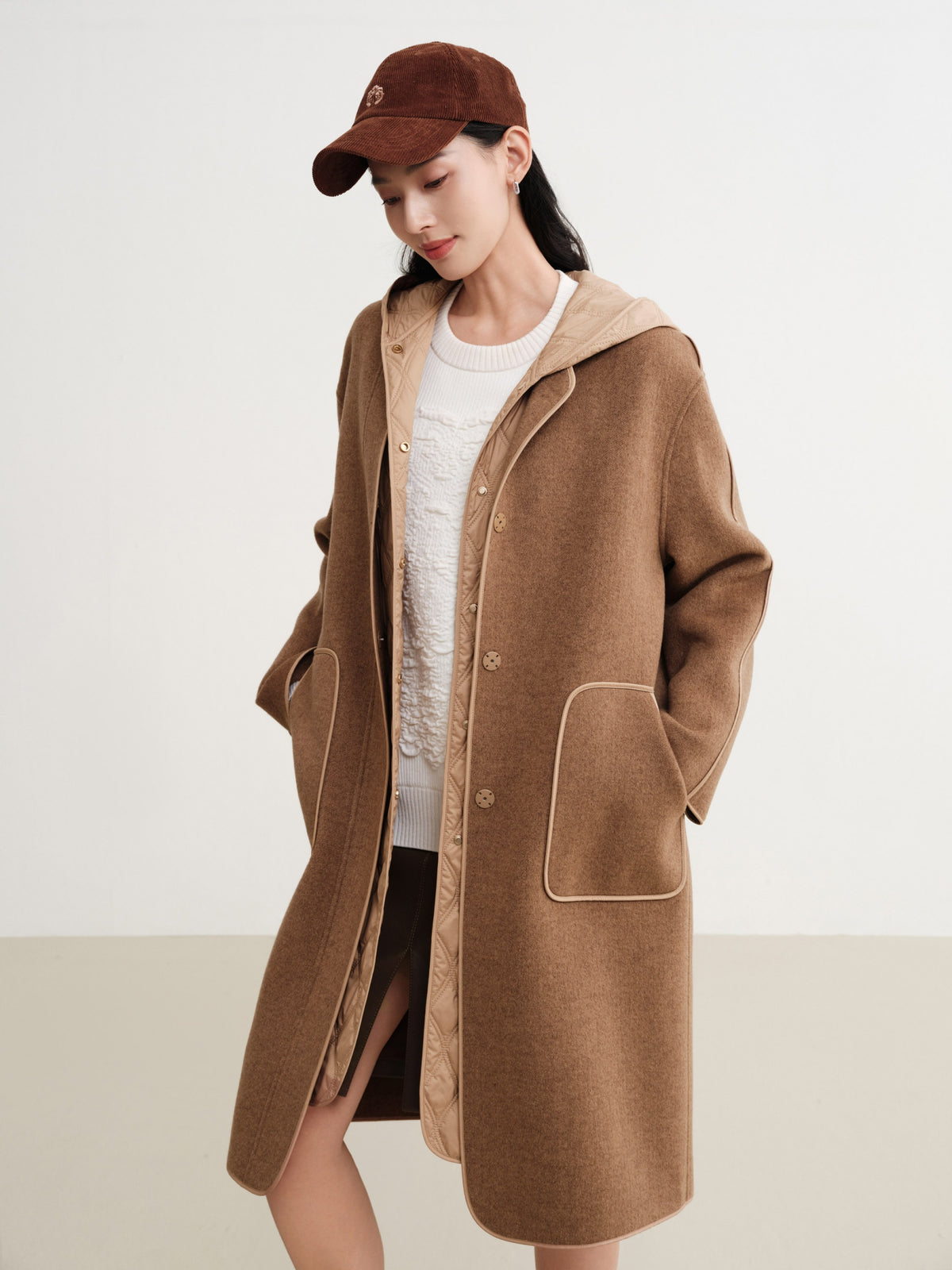 EP YAYING Wool Mid-Length Coat Jacket