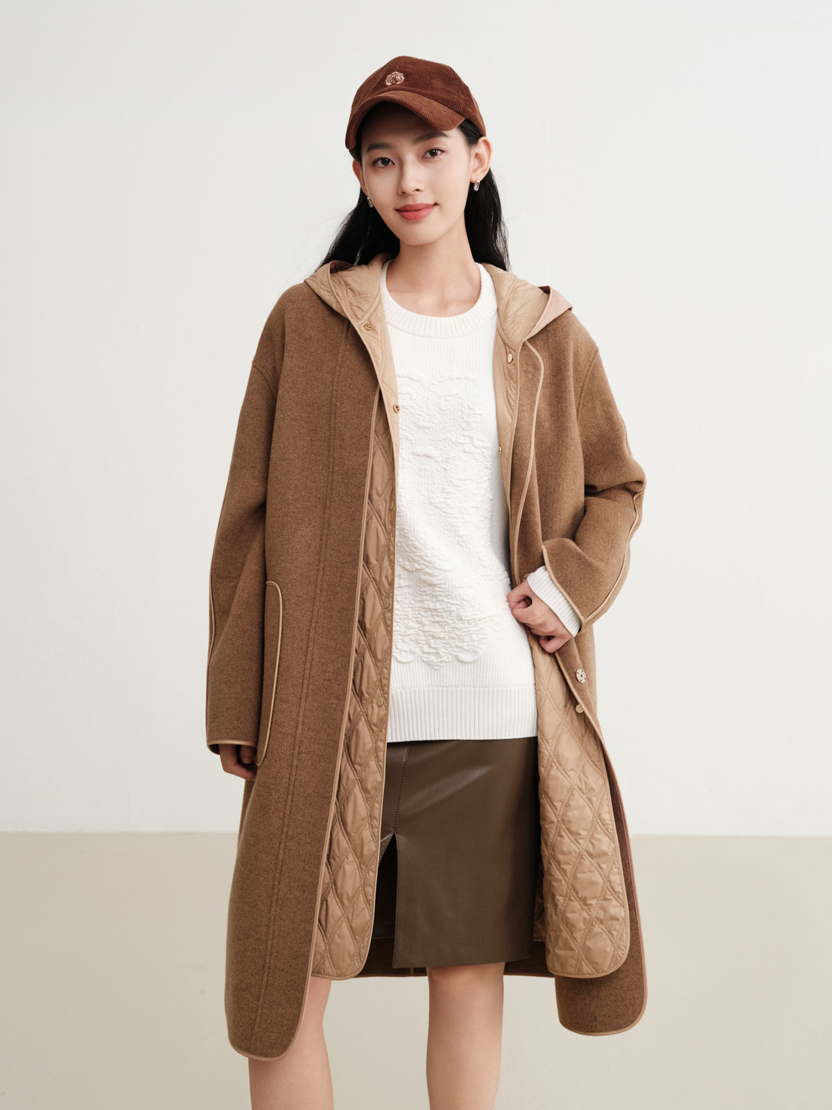 EP YAYING Wool Mid-Length Coat Jacket