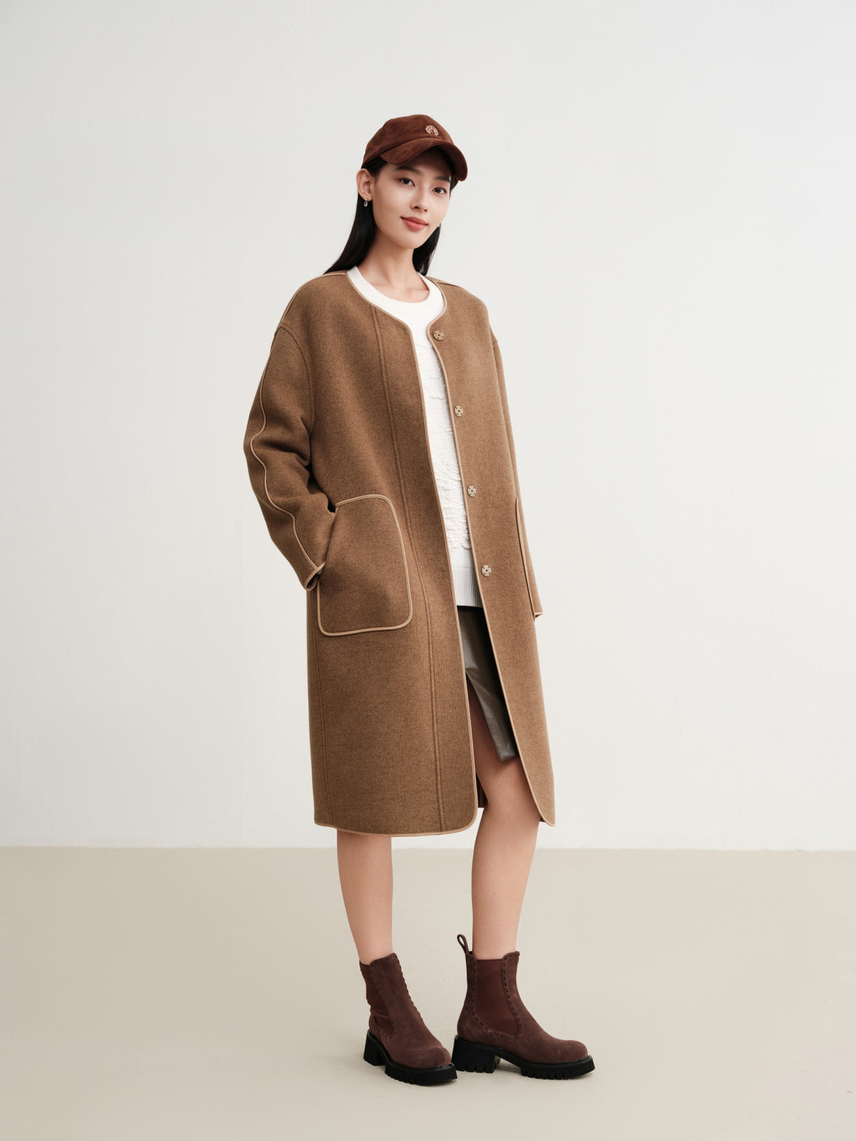 EP YAYING Wool Mid-Length Coat Jacket