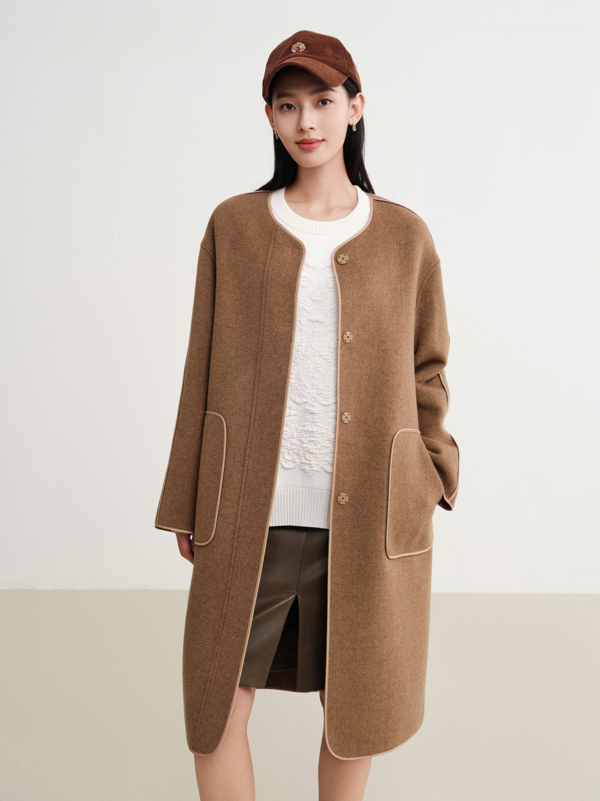 EP YAYING Wool Mid-Length Coat Jacket