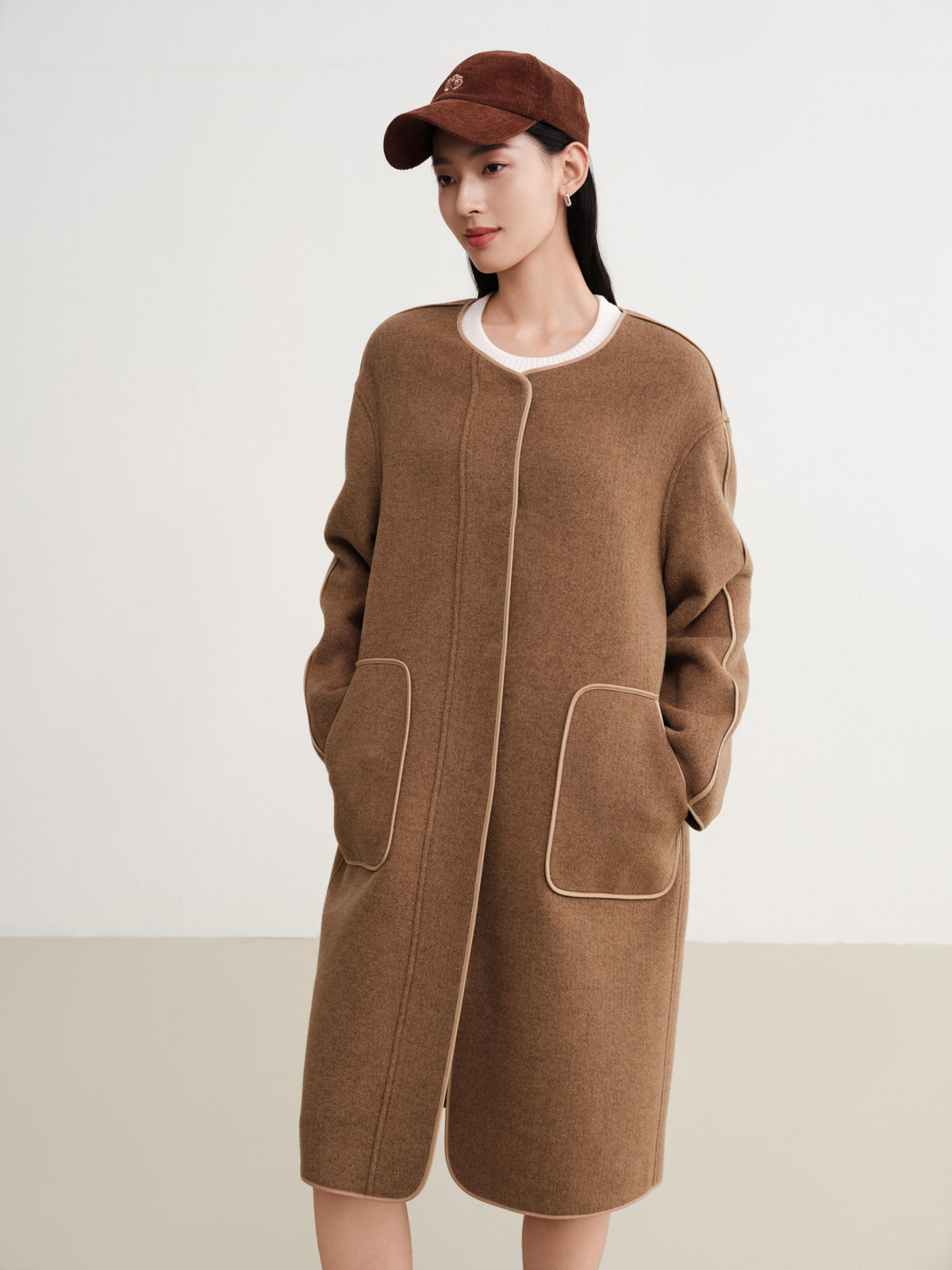 EP YAYING Wool Mid-Length Coat Jacket