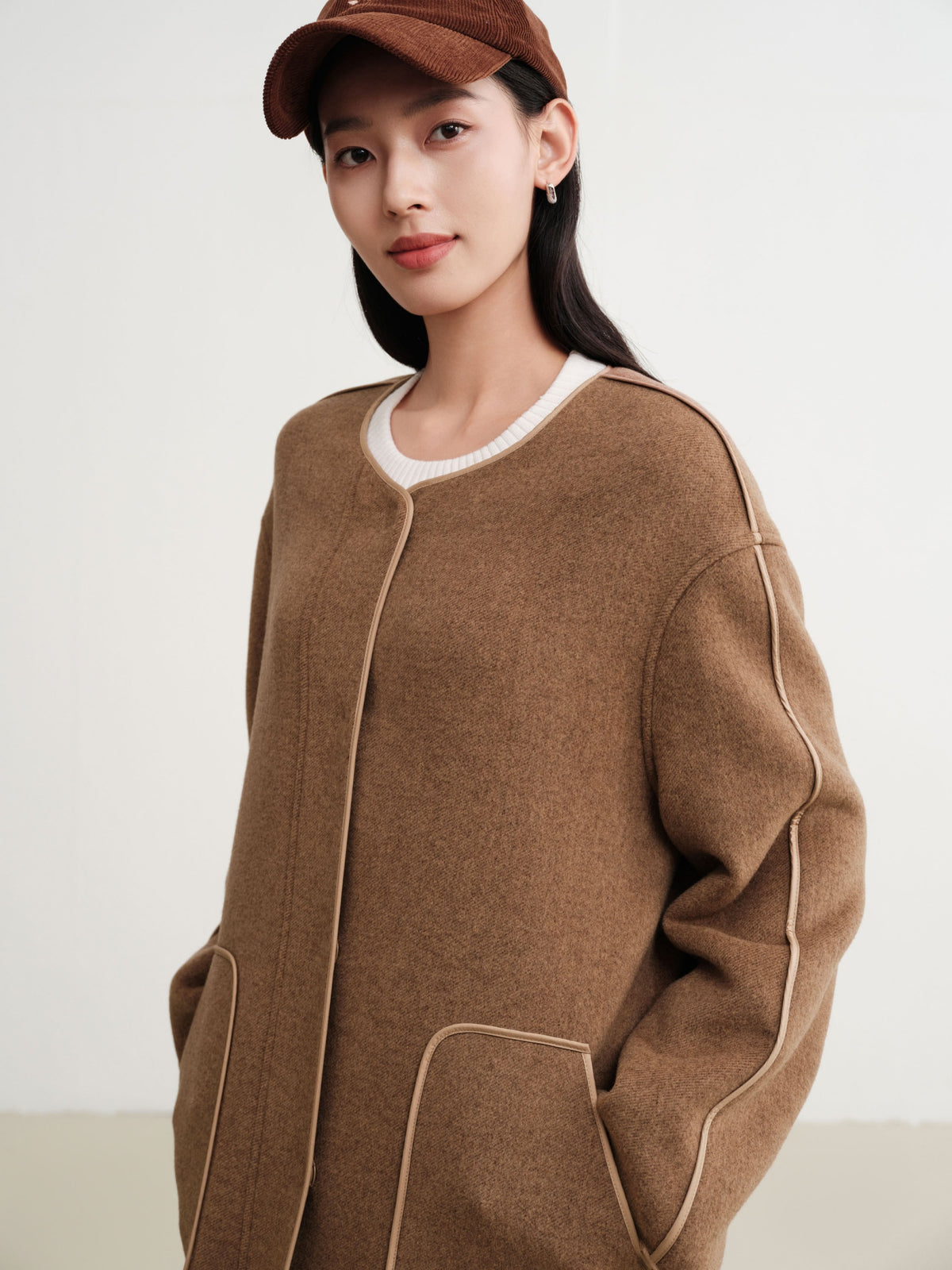 EP YAYING Wool Mid-Length Coat Jacket