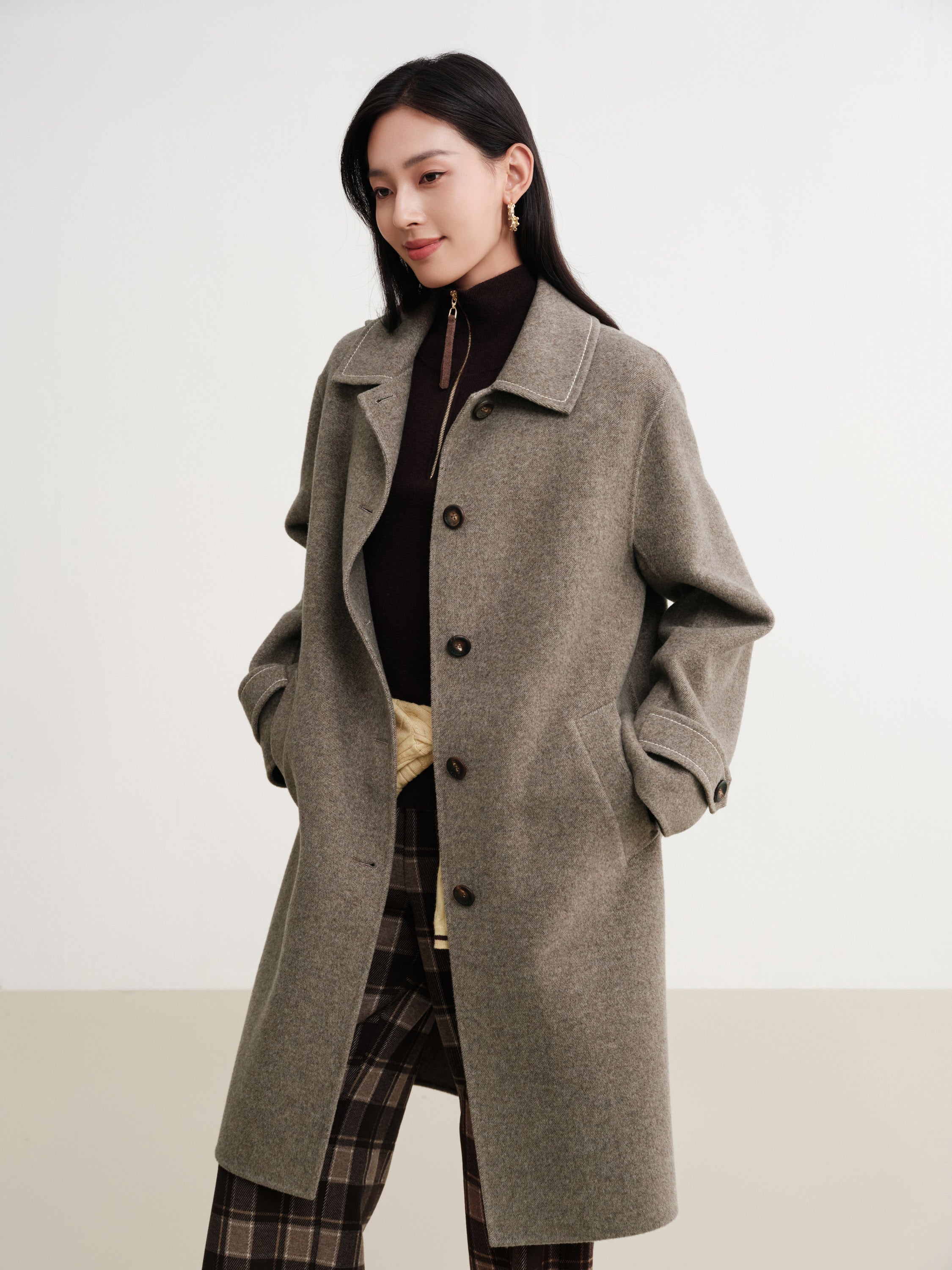 EP YAYING 100% wool stand-collar coat