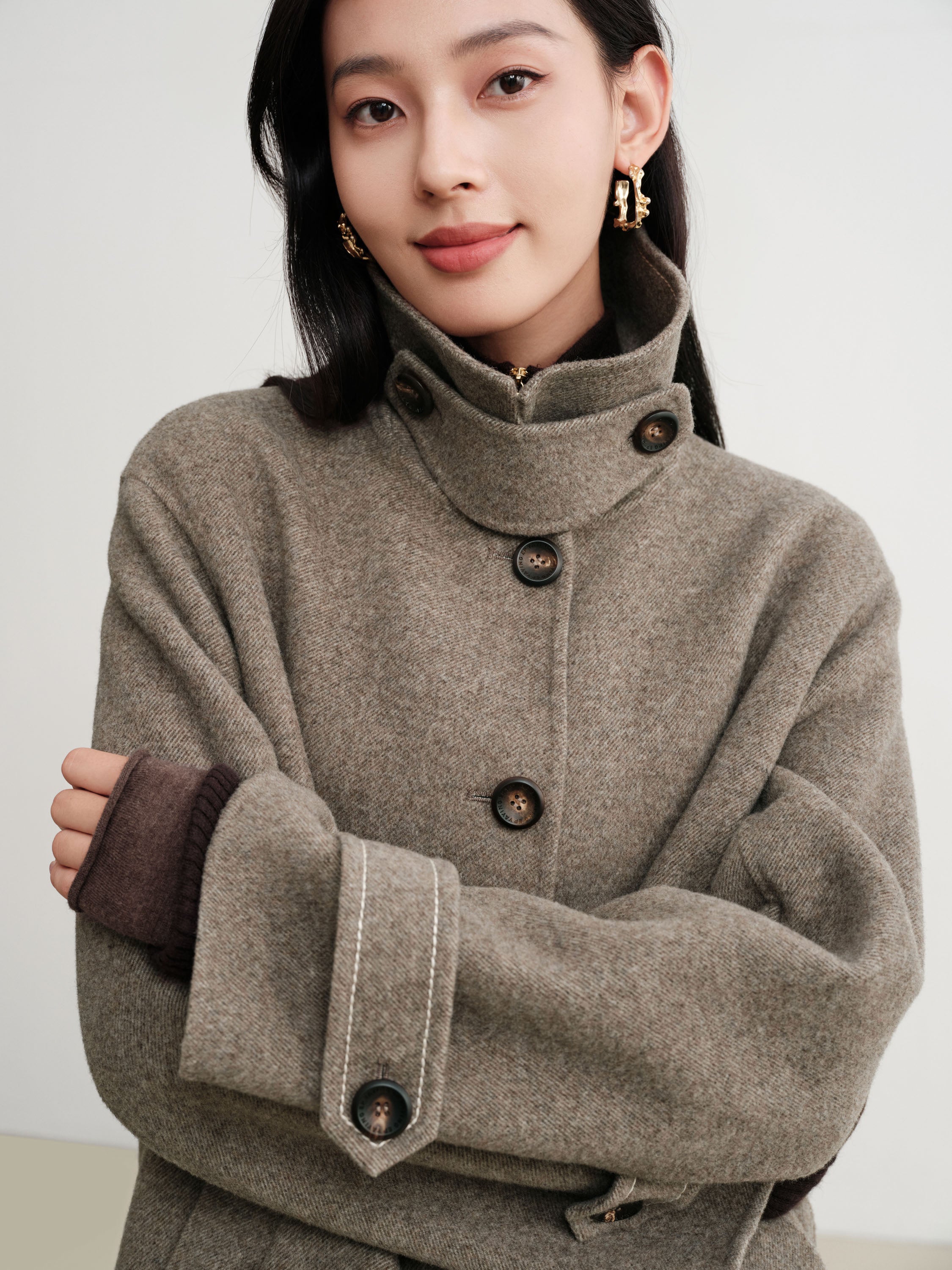 EP YAYING 100% wool stand-collar coat