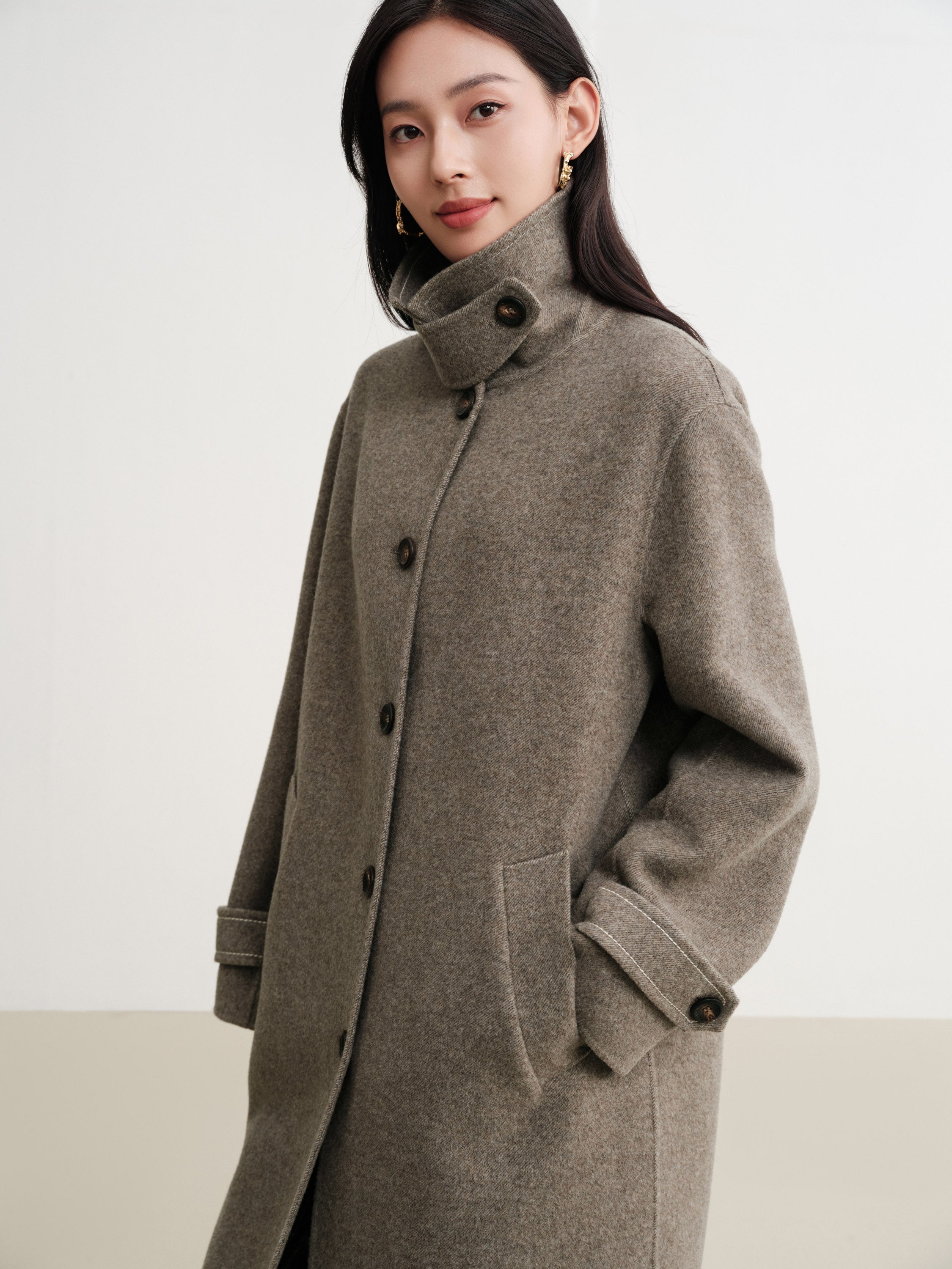 EP YAYING 100% wool stand-collar coat