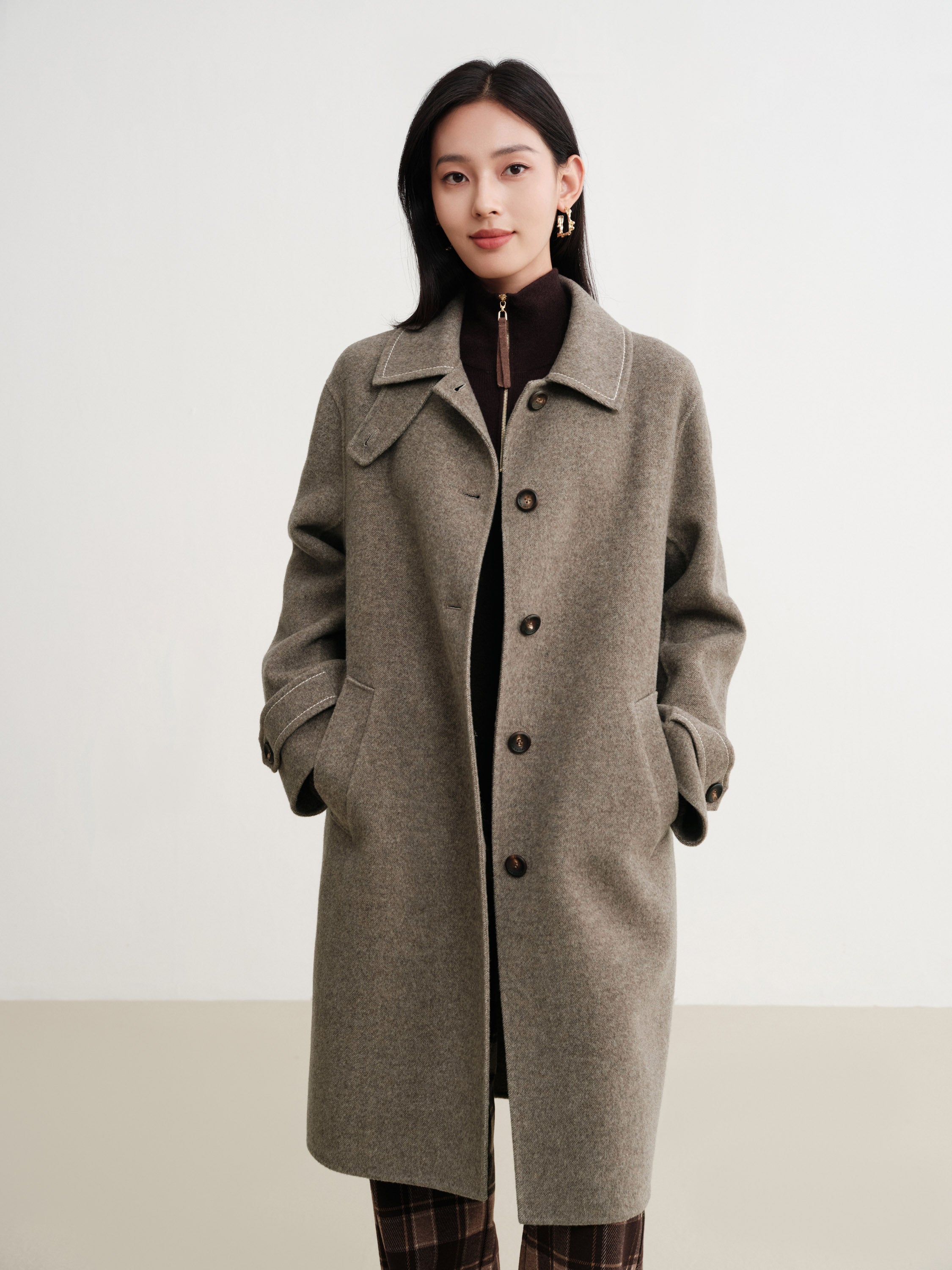 EP YAYING 100% wool stand-collar coat