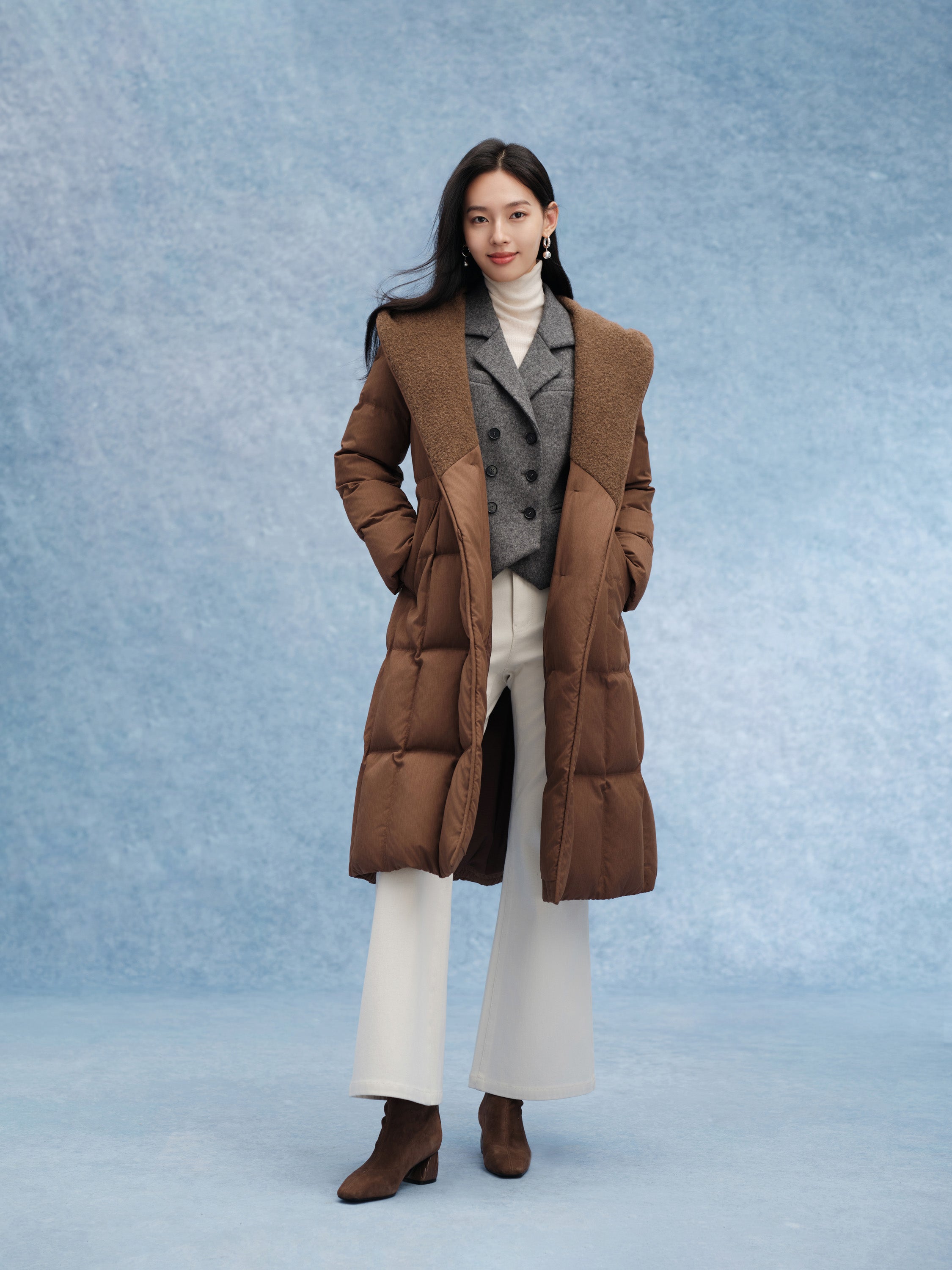 EP YAYING Lightweight Warm Hooded Goose Down Coat