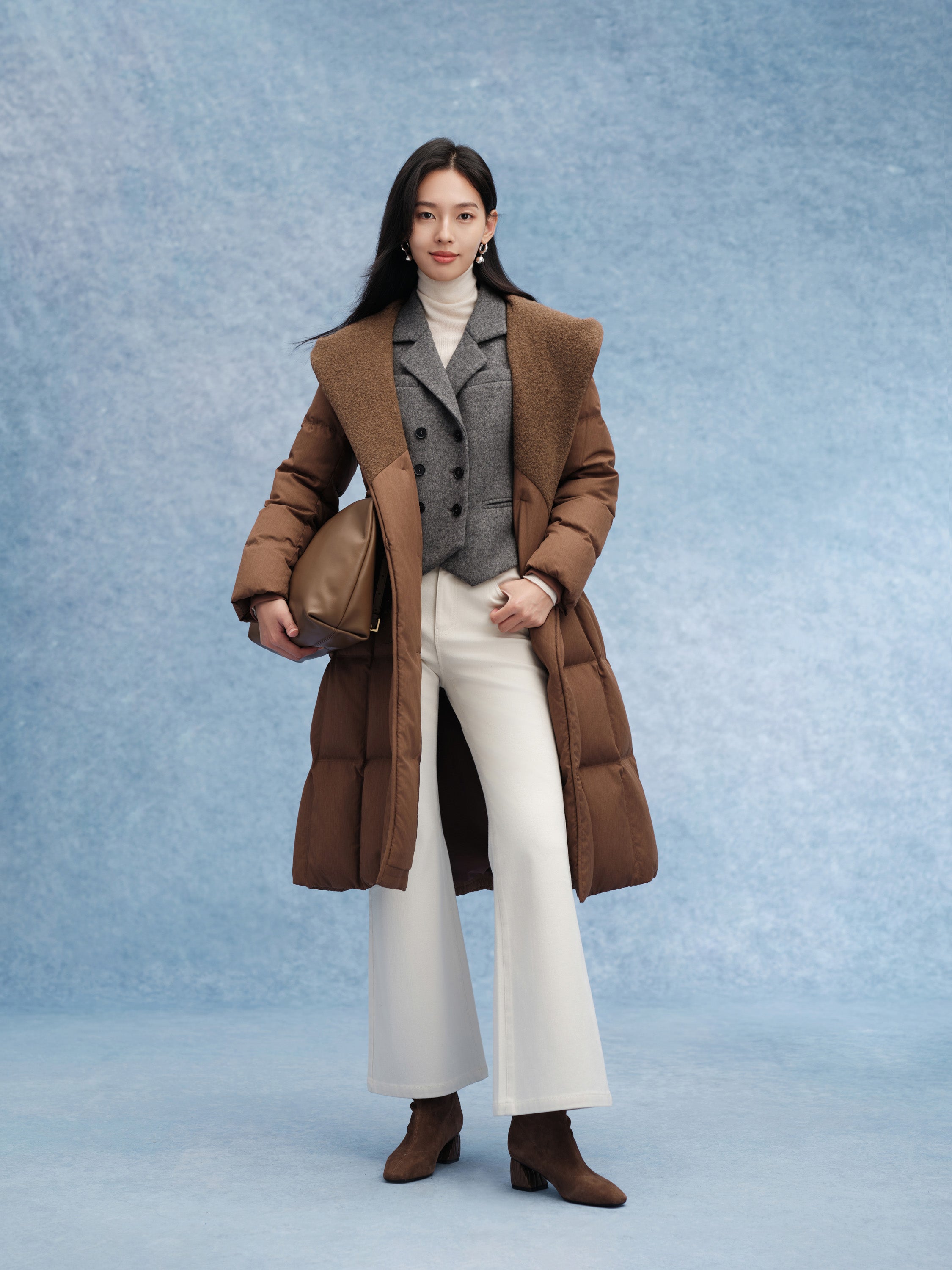 EP YAYING Lightweight Warm Hooded Goose Down Coat