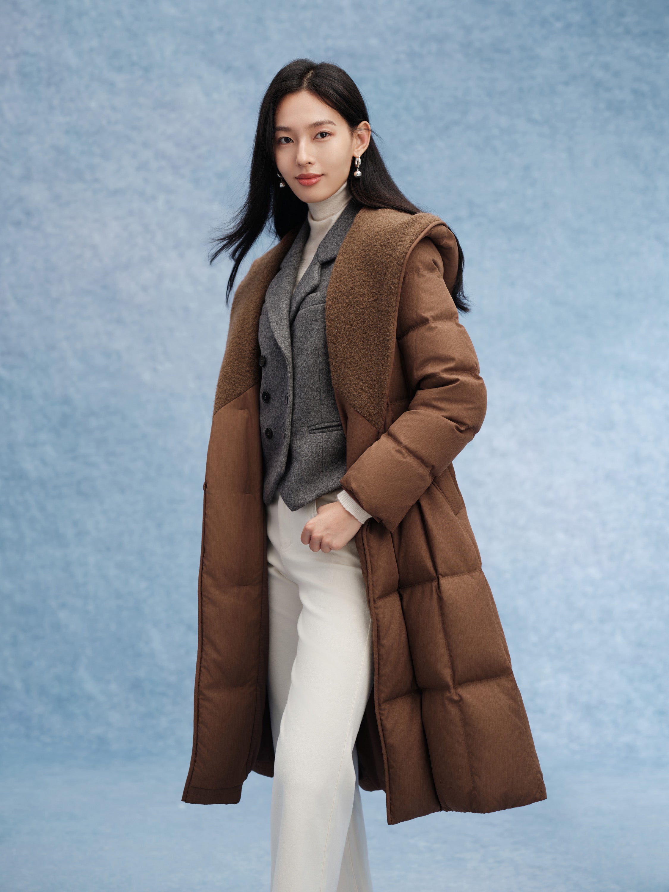 EP YAYING Lightweight Warm Hooded Goose Down Coat