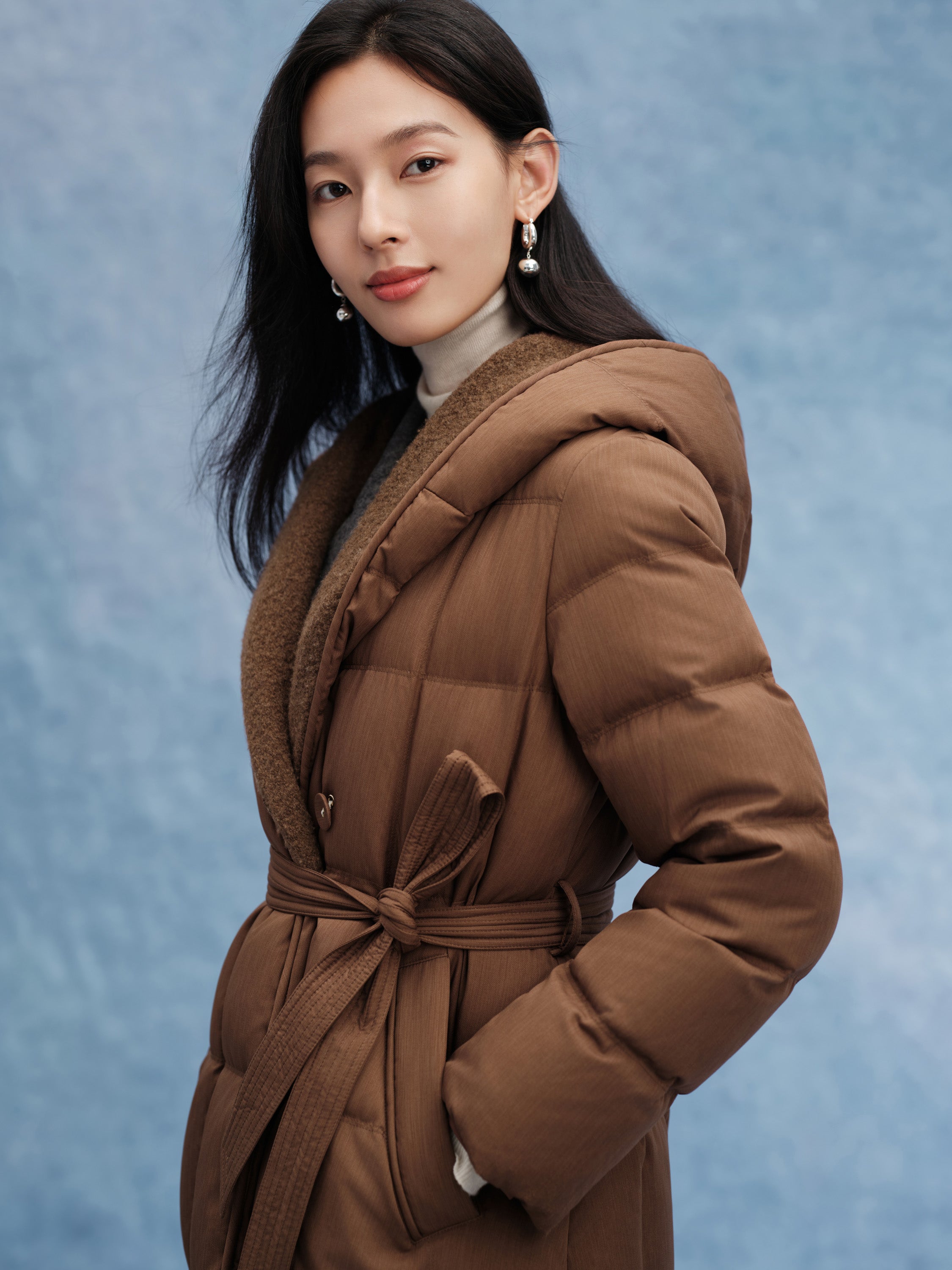 EP YAYING Lightweight Warm Hooded Goose Down Coat