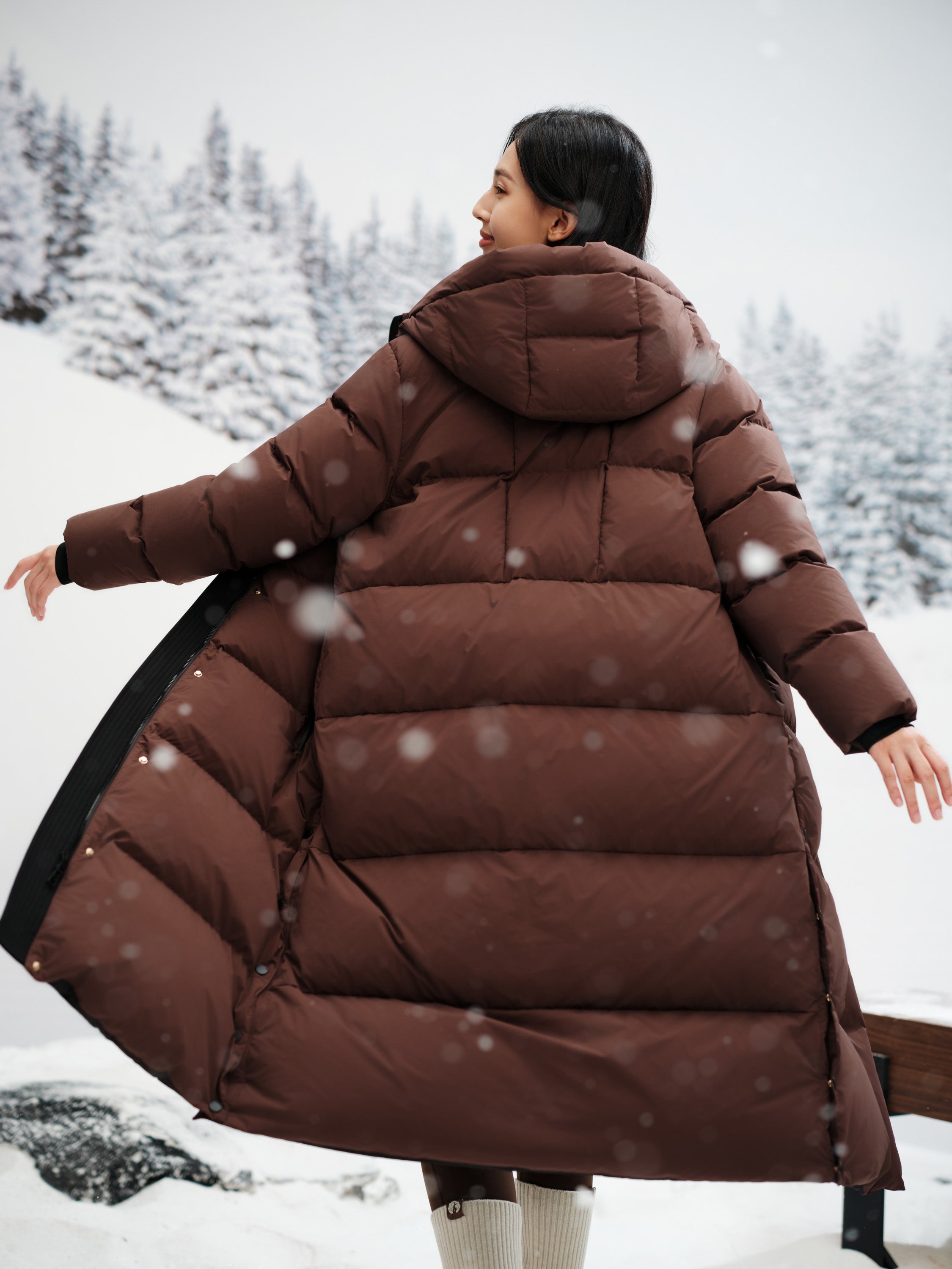 EP YAYING Thickened Long Straight-Cut Goose Down Coat