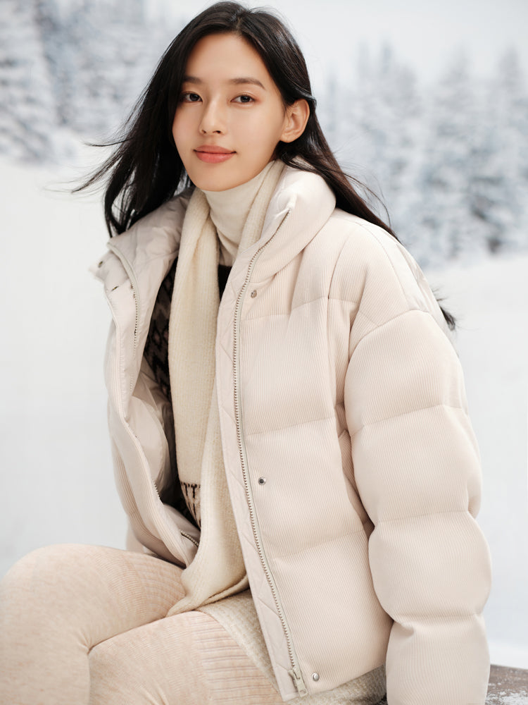 EP YAYING Stand-Collar Long Straight-Down Coat