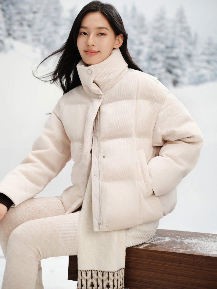 EP YAYING Stand-Collar Long Straight-Down Coat