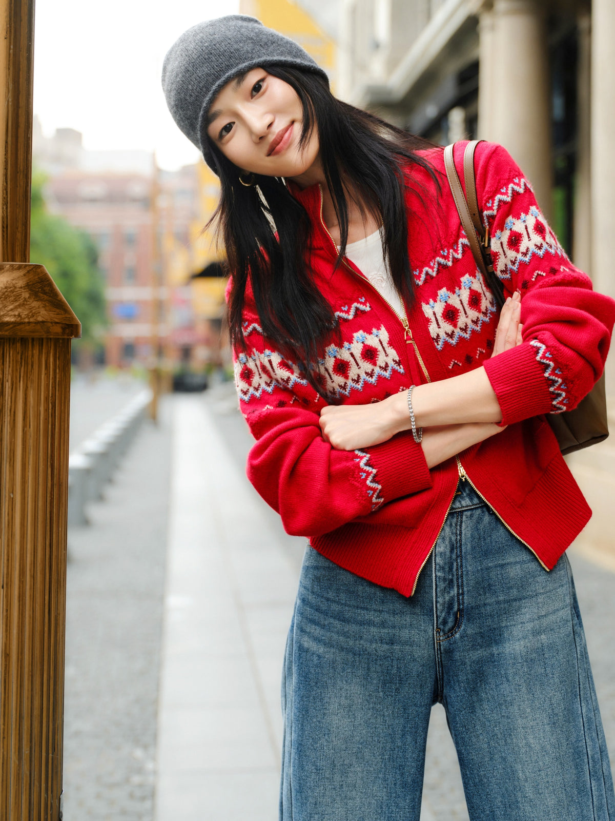 EP YAYING Wool Yak Wool Red Sweater