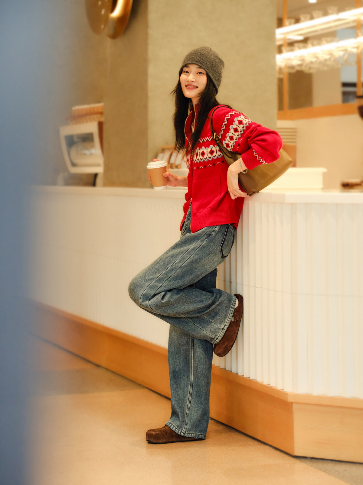 EP YAYING Wool Yak Wool Red Sweater