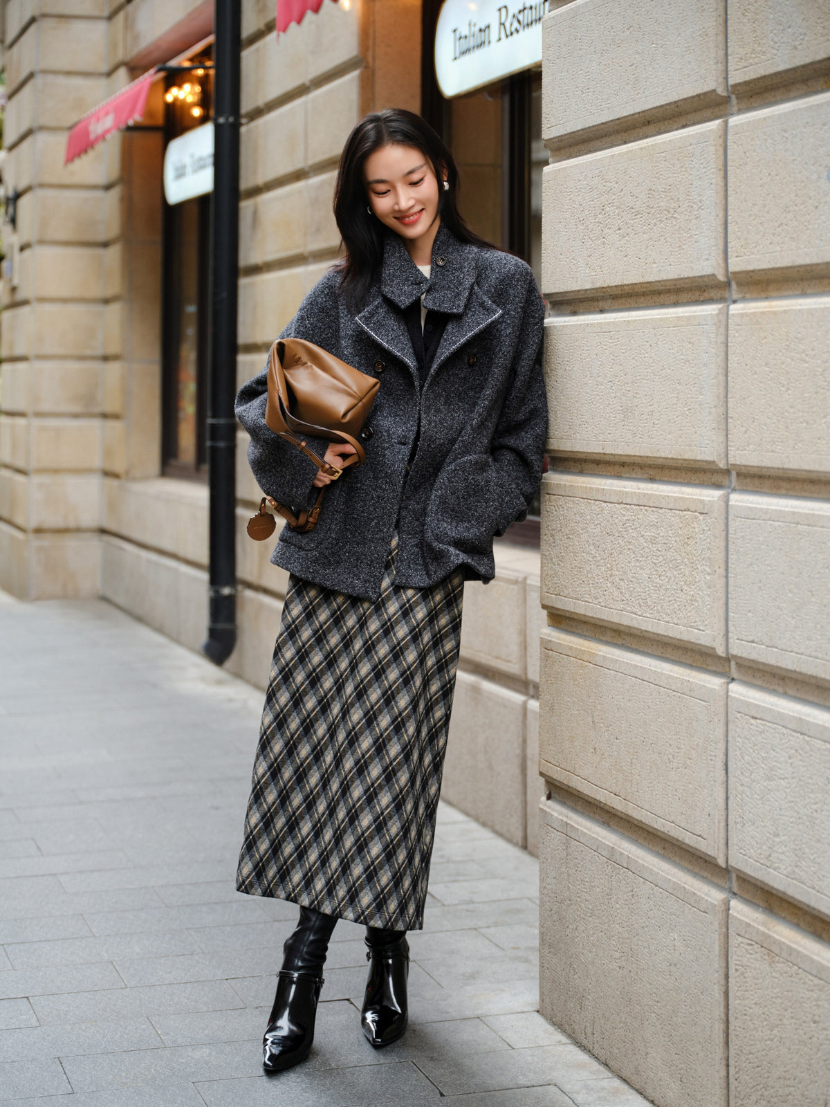 EP YAYING British Style Bouclé Wool Yak Wool Woolen Coat